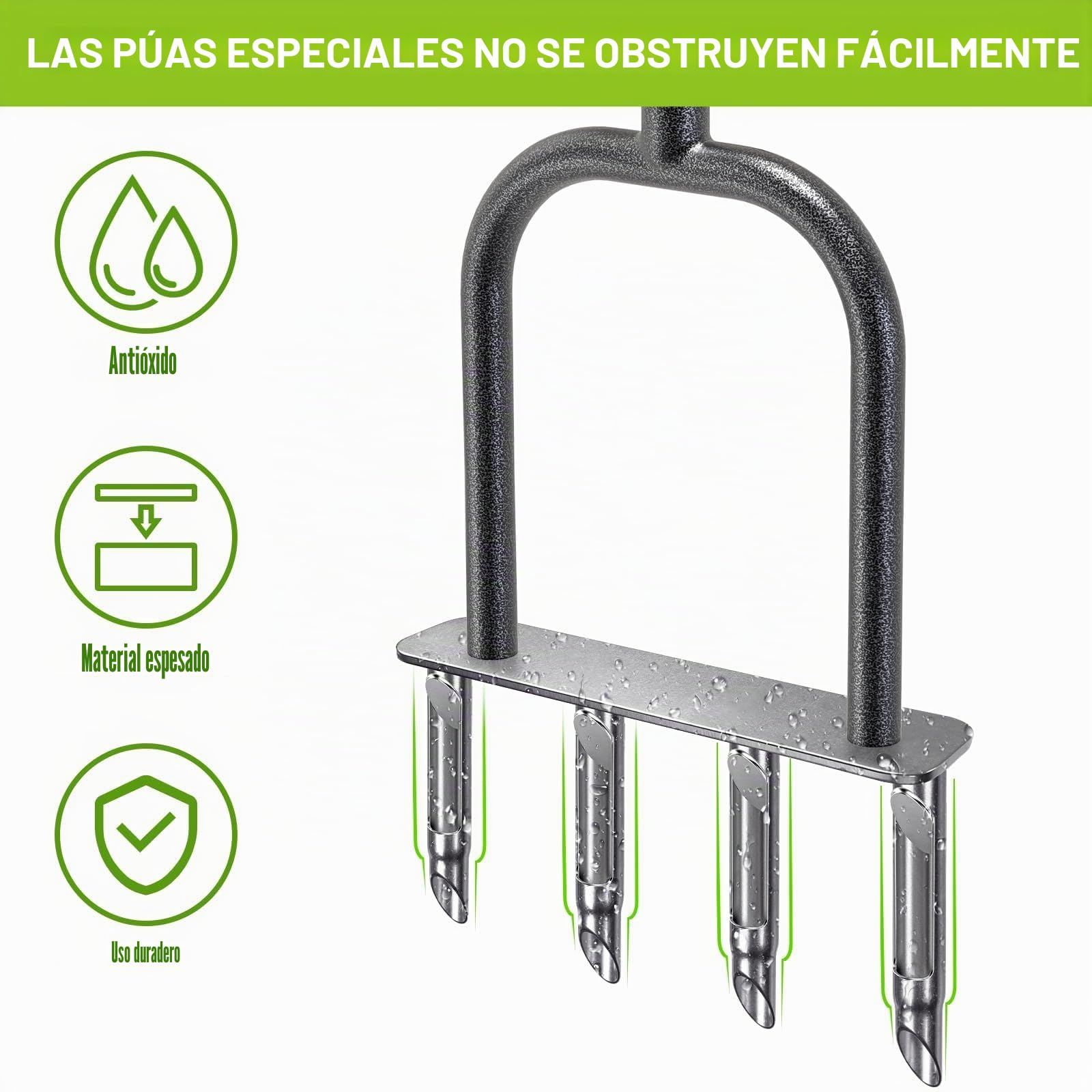 Dolibest Herramienta de aireador manual para césped, aireadores manuales de enchufe de patio con 4 tapones semiabiertos de acero inoxidable, herramienta de aireación manual premontada y herramienta de