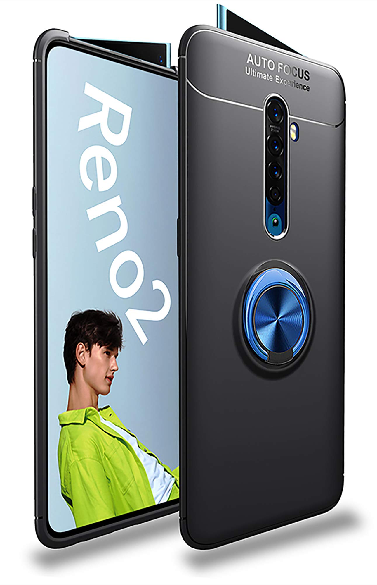 SORAKA Case For OPPO Reno2 with 360 degree rotation Ring Stand Soft Slim Fit Silicone Case Shockproof Anti-fingerprint Case with Metal Plate for Magnetic Car Phone Holder