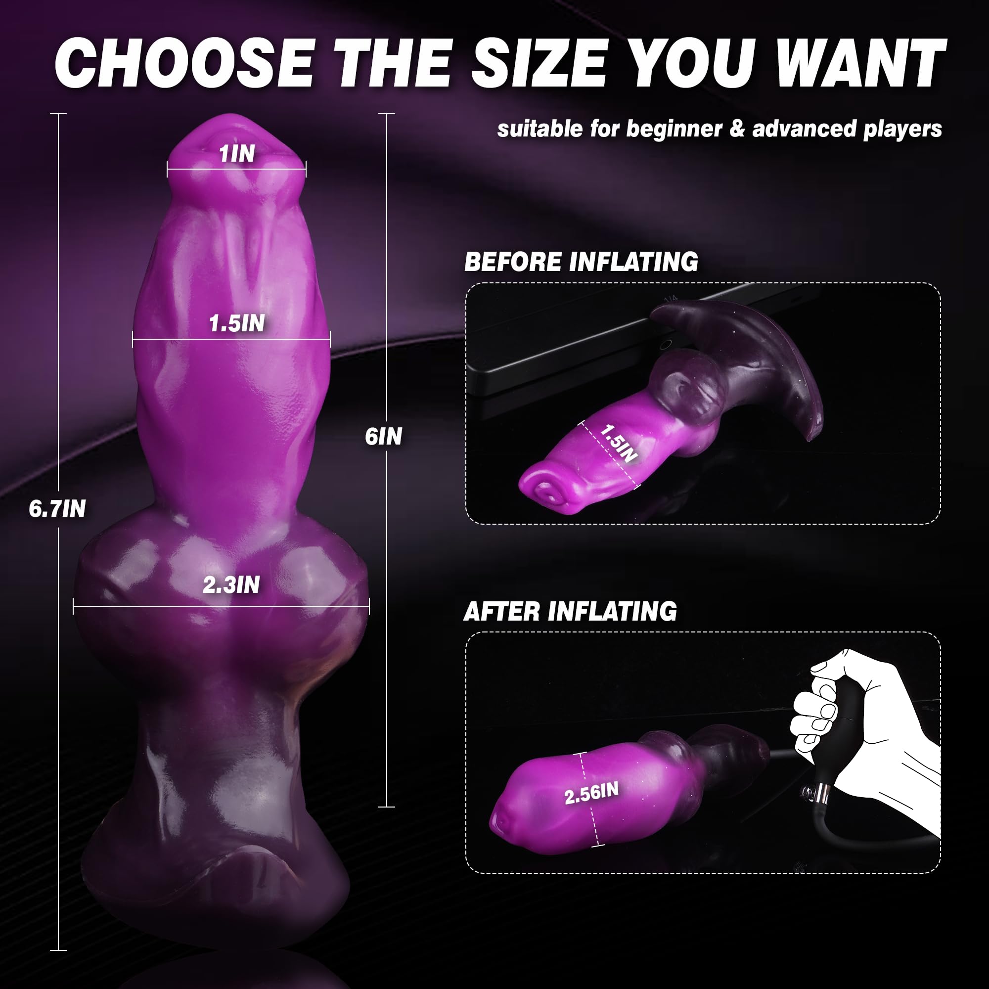 Inflatable Butt Plug Knot Large Buttplug, Huge Anal Inflatable Dildo Silicone Wearable Butt Plug with Safe T-Base, Fantasy Monster Dildo Anal Trainer Stretcher Dilators, Adult Toy for Men Gay Women
