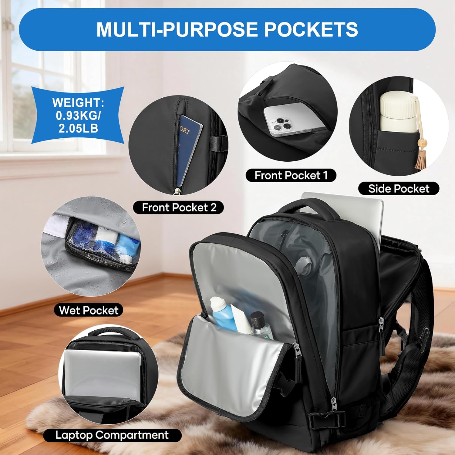 coowoz Vacuum Travel Backpack With Pump For Women Men Airline Approved,Carry On Backpack,Large Hiking Laptop Backpacks Waterproof Outdoor Sports Rucksack Casual Daypack Backpacks