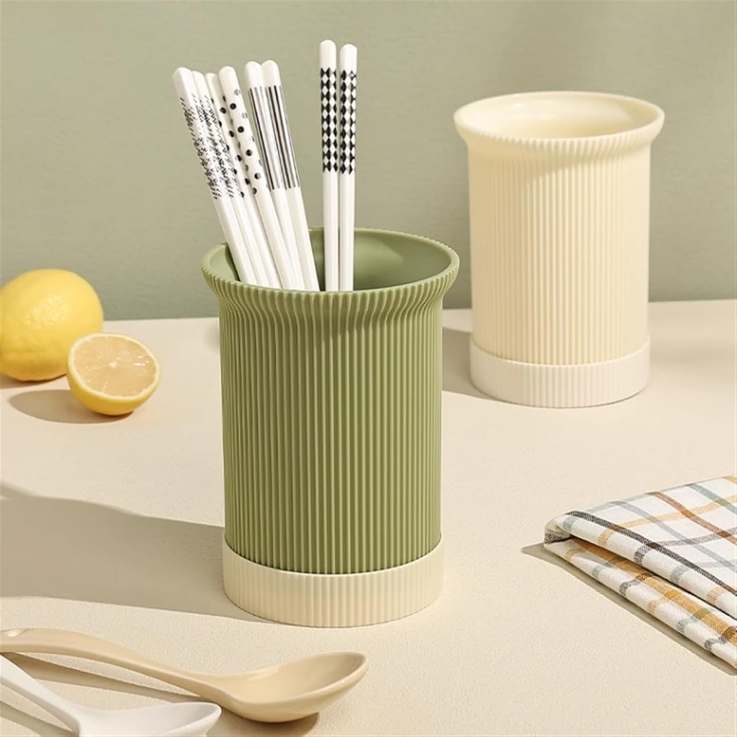 Cutlery Holder Stand Utensil Holder, Durable Plastic Kitchen Utensil Holder for Countertop, Morden Utensil Crocks Drying Rack, Vertical Pattern Utensil Organizer Kitchen Utensil Holder(Green)