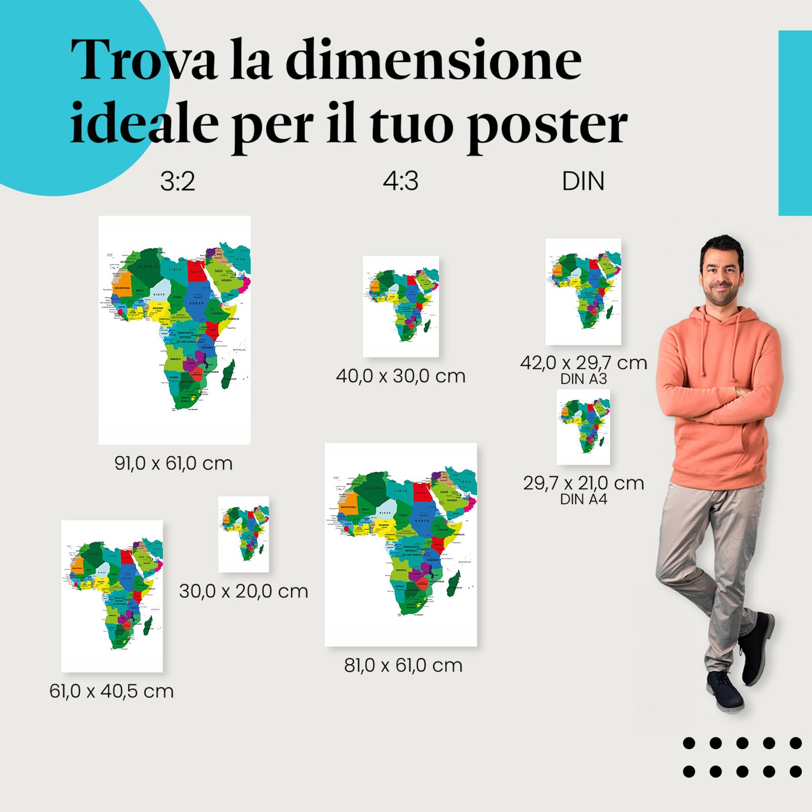 Postereck - 0936 - Mappa politica, Africa, Medio Oriente, paesi, continente - Decorazione Aula Scolastica, Materiale Didattico, Insegnamento, Quadri - Tela - 100,0 cm x 75,0 cm