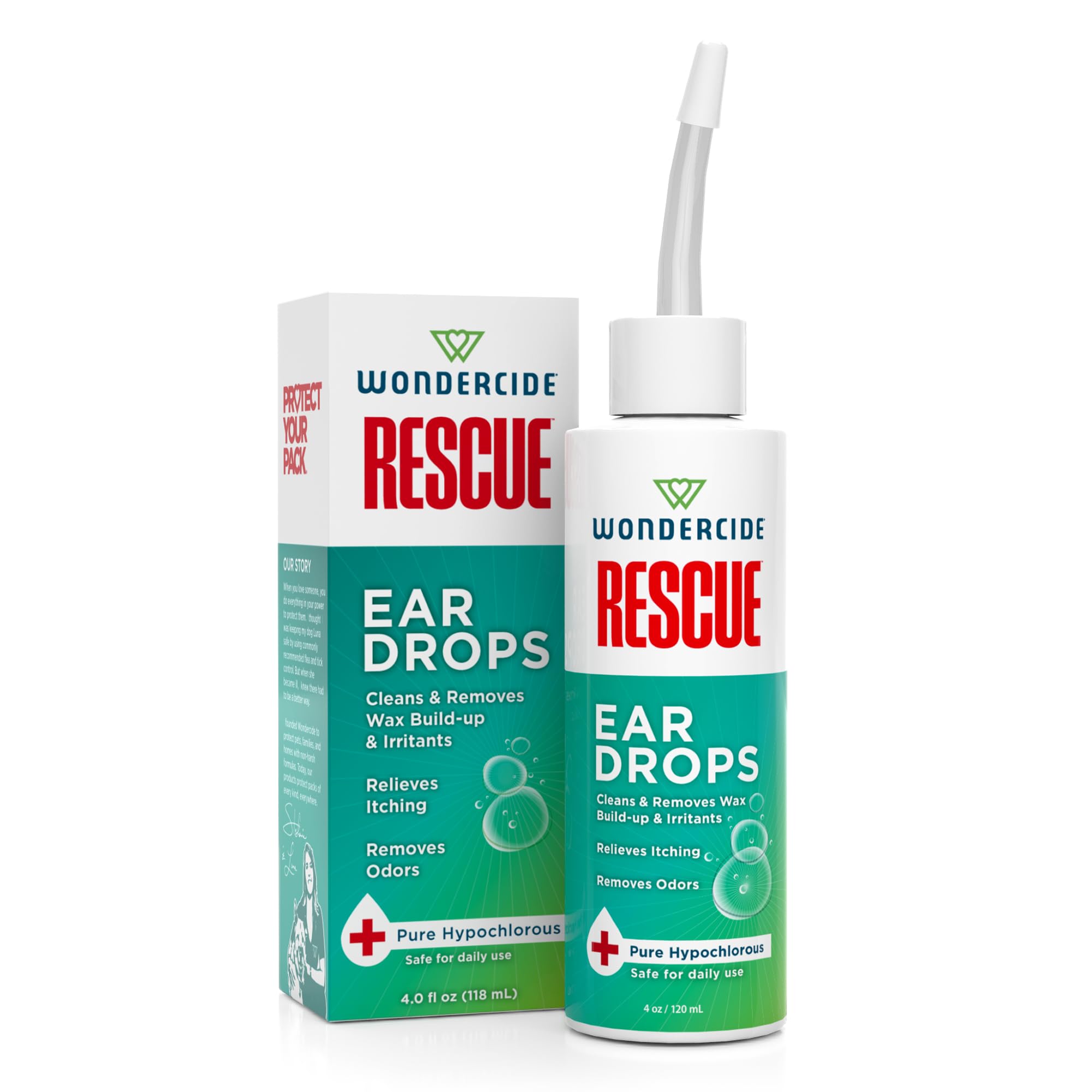 Wondercide Rescue - Ear Drops for Pets - Cleans and Removes Wax Build-Up and Irritants for Dogs and Cats - Relieves Itching and Redness with Pure Hypochlorous - 4 oz