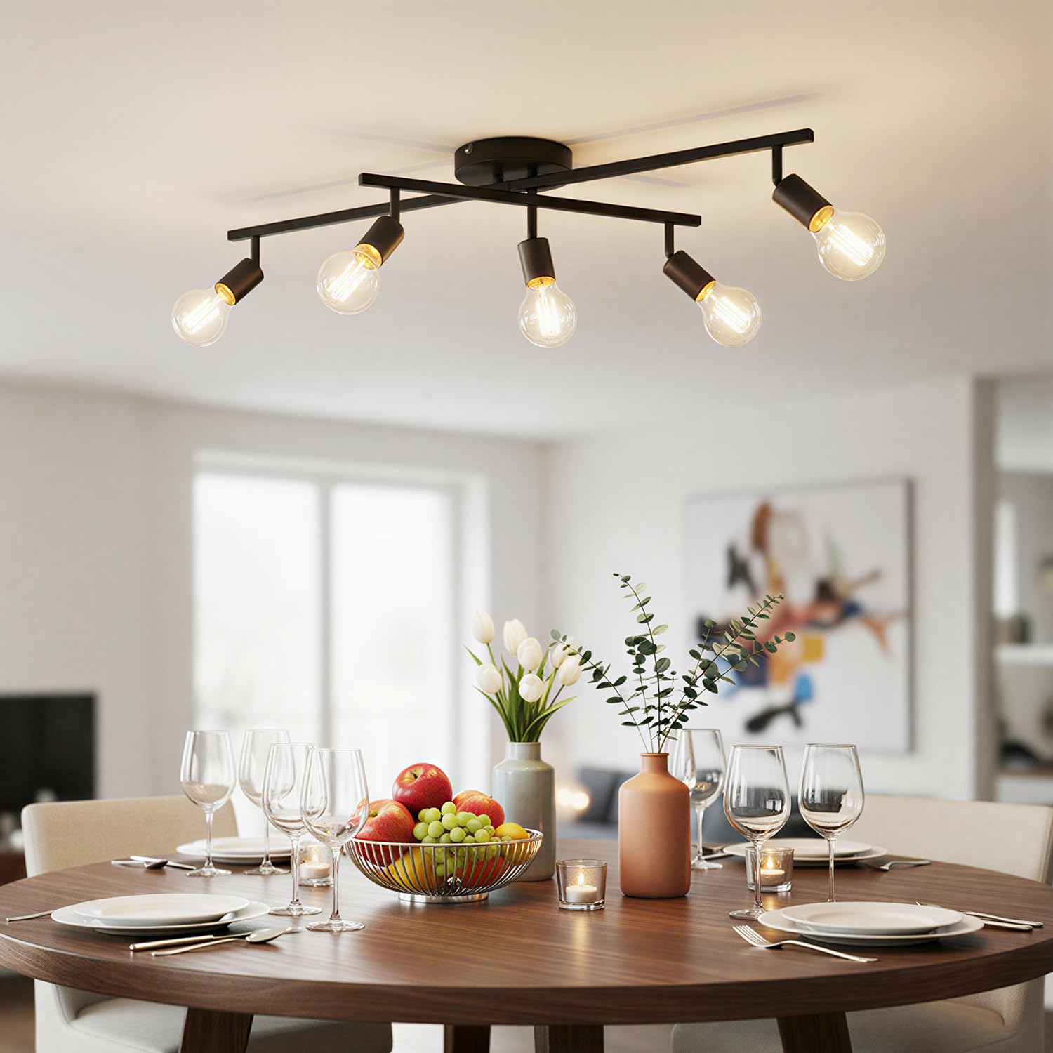 LVWIT Faretto LED Interno Nero, Lampadario Faretti con 5 Attacco E27, Faretti Soffitto Moderna, Faretti Orientabili per Barra, Salotto, Cameretta, Cucina,Corridoio Illuminazione (Senza Lampadina)