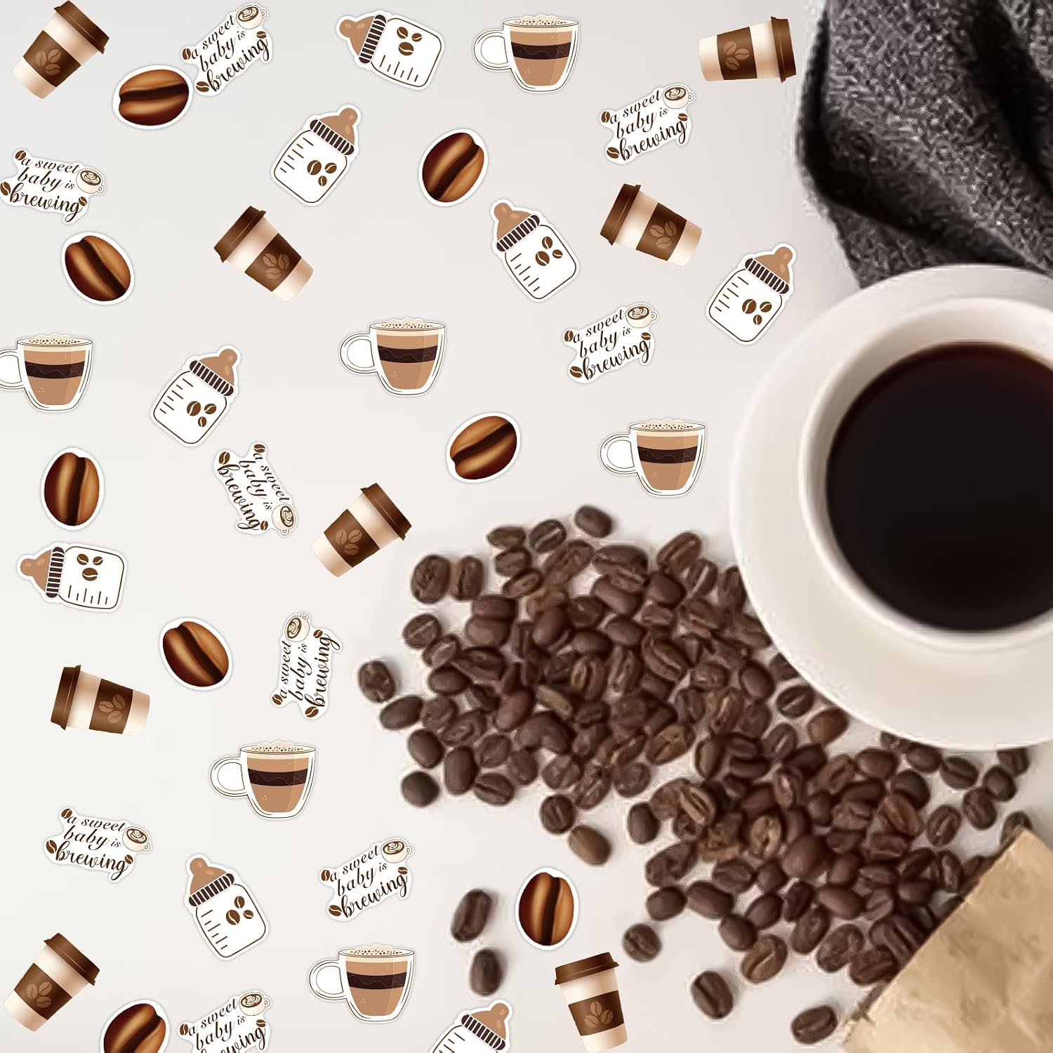 Coffee Baby Shower Decorations Confetti, 200pcs Coffee A Sweet Baby is Brewing Confetti Cup and Bean Double Sided Printing Cardstock for Gender Reveal Celebration Decoration