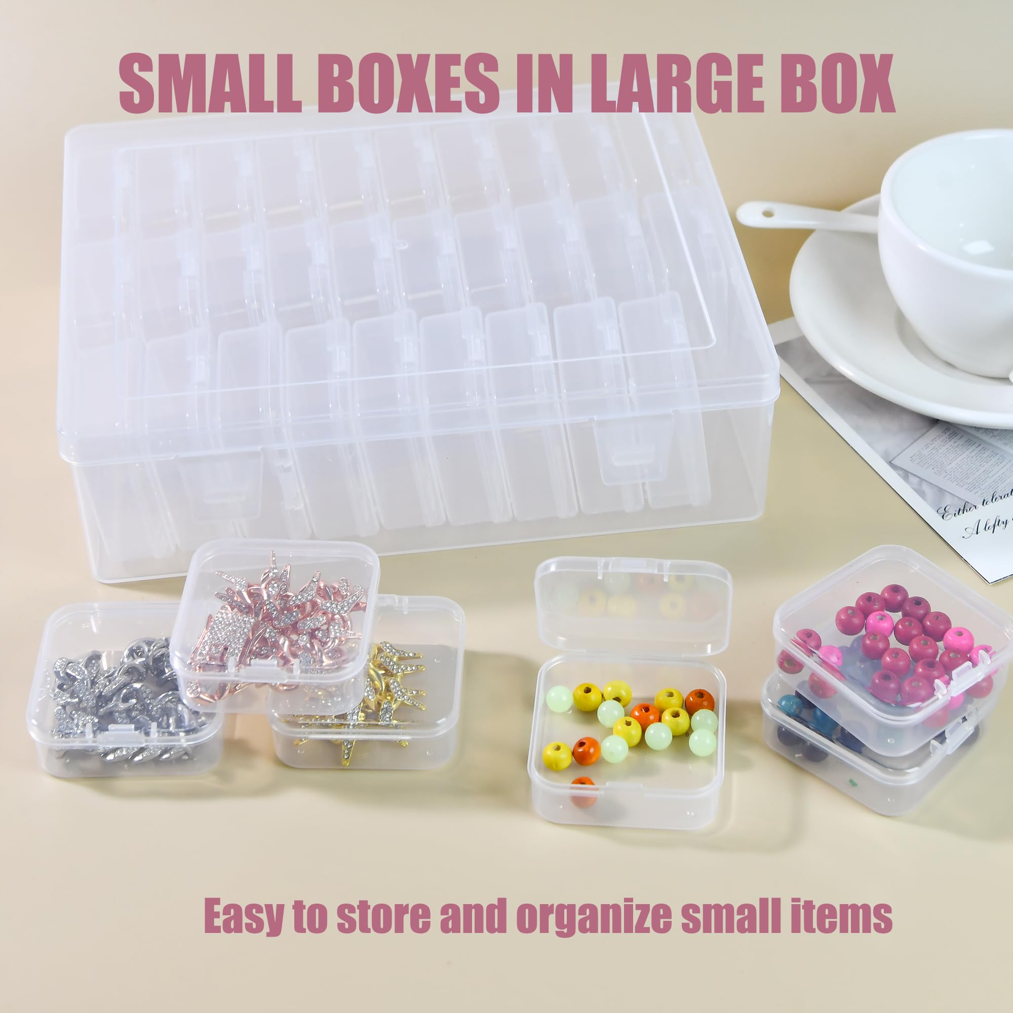 Caja organizadora de cuentas, 30 organizadores de cuentas pequeñas con cajas de plástico de almacenamiento, mini cajas transparentes de almacenamiento de cuentas con tapa con bisagras para hacer