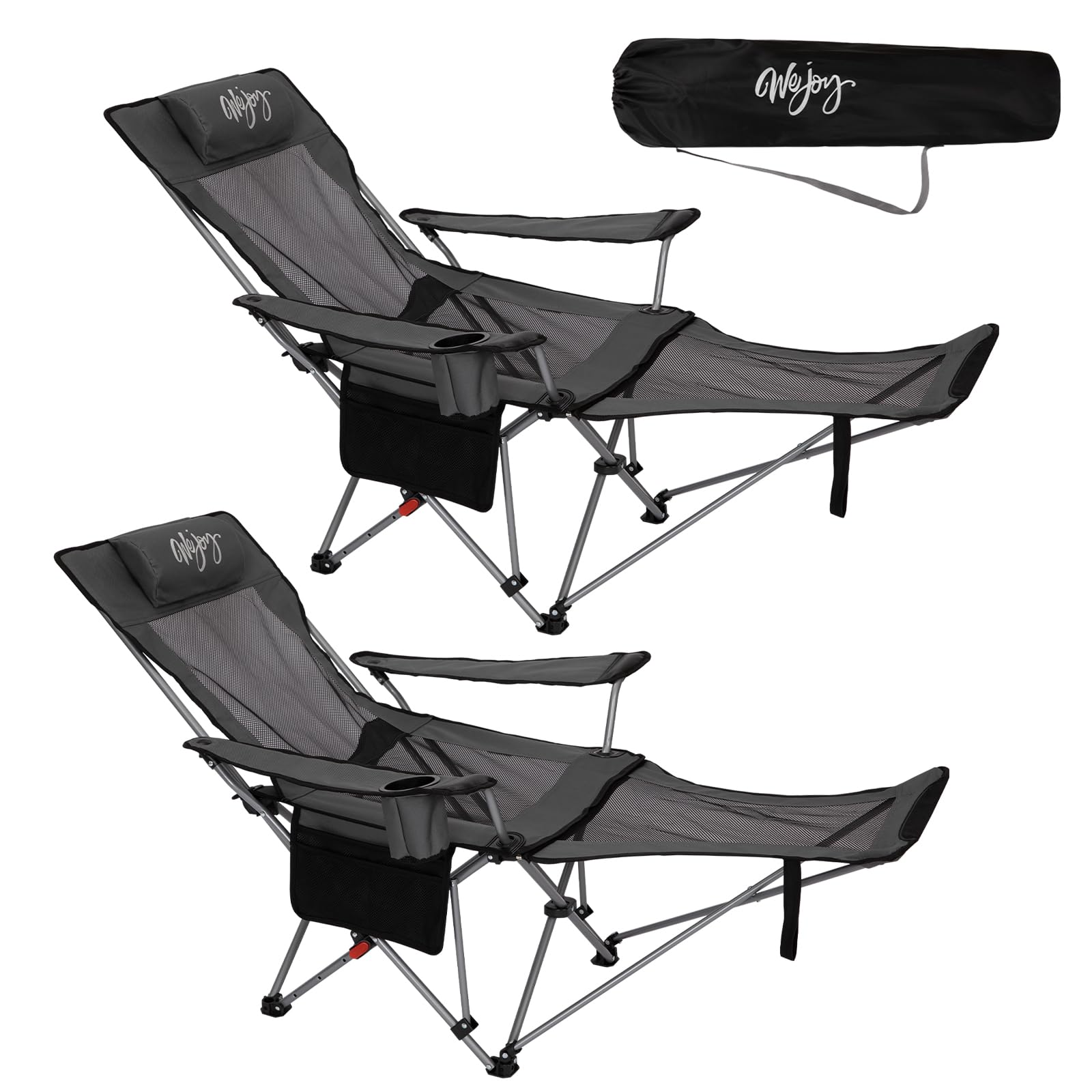 #WEJOY Silla de camping plegable 2 en 1, 180 kg, con reposapiés, silla de playa con respaldo ajustable en 4 posiciones, sillón de relax con soporte para bebidas, tumbona para exteriores, camping