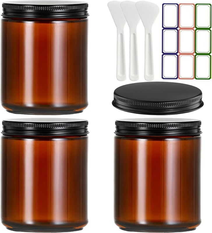 Frascos de vidro âmbar Generic com tampas metálicas, 3 unidades, 240 mL