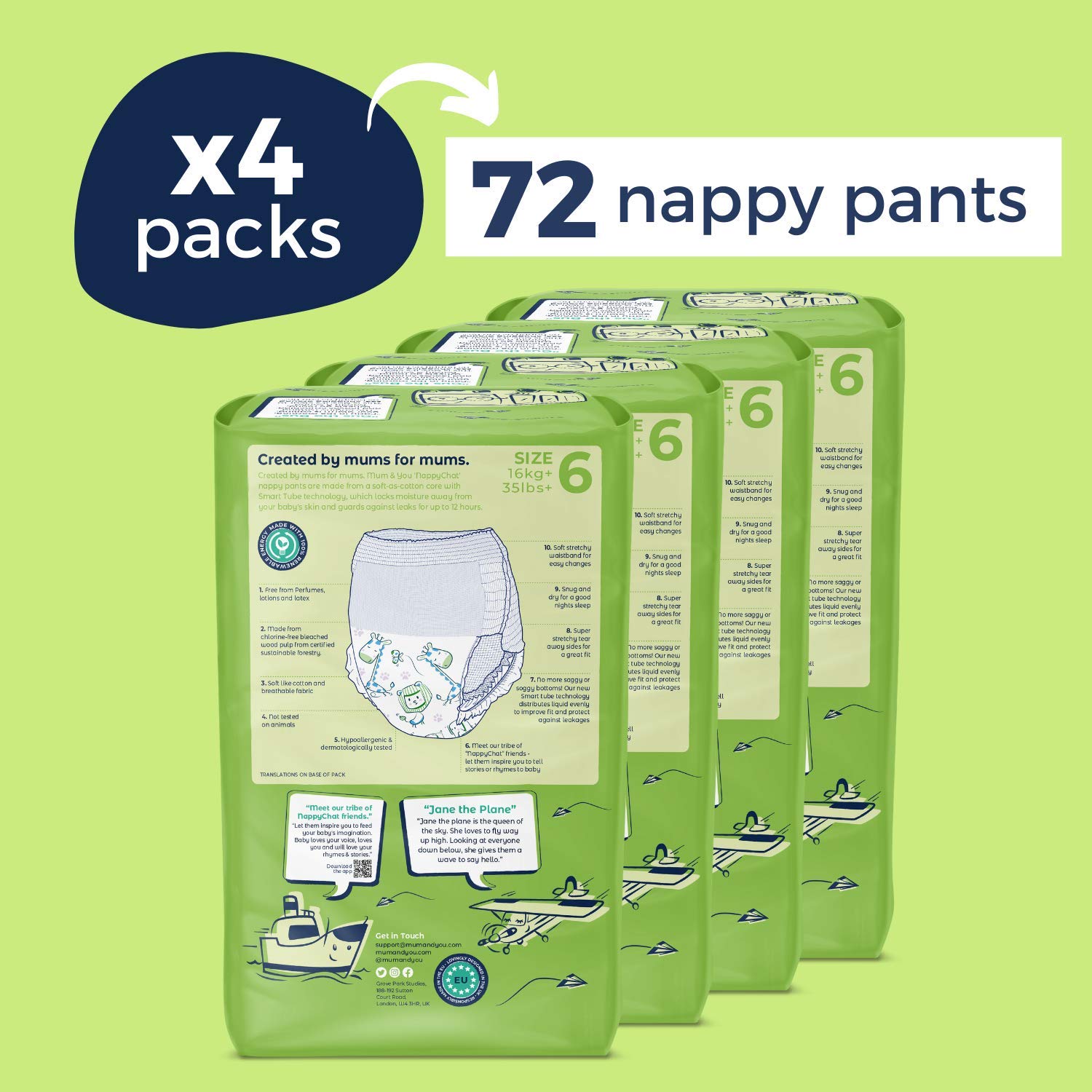 Mum & You Nappychat Premium Performance Eco Nappy Pants, 4 Pack Size 6