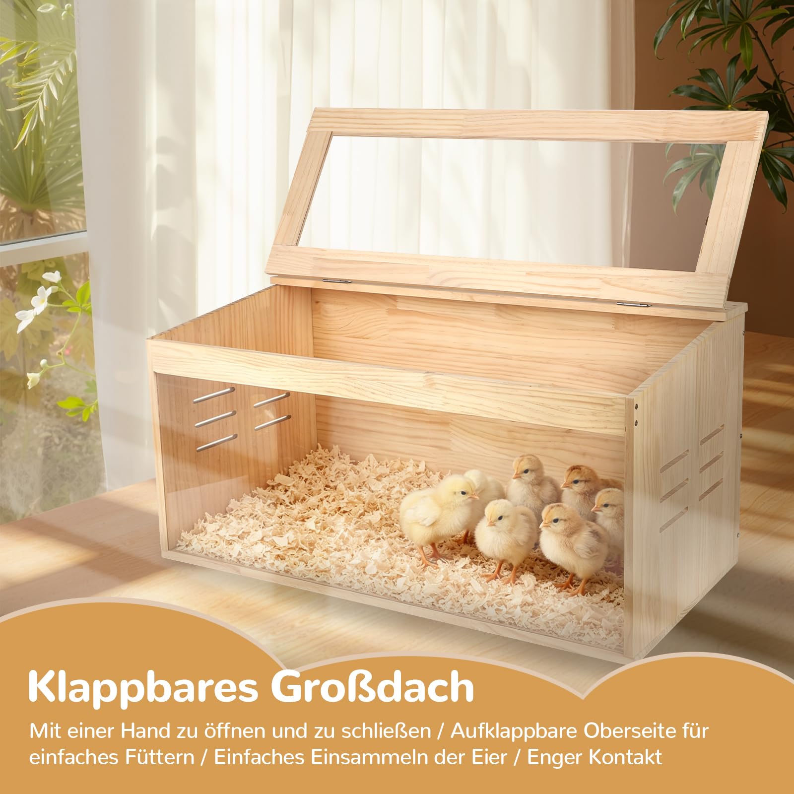 Hamsterkäfig aus Holz, Kleintierkäfig mit klappbarem Deckel, Acrylfenster und Belüftungslöchern 80x40x40cm Nagerkäfig für Hamster, Meerschweinchen, Zwergkaninchen, Küken und Reptilien