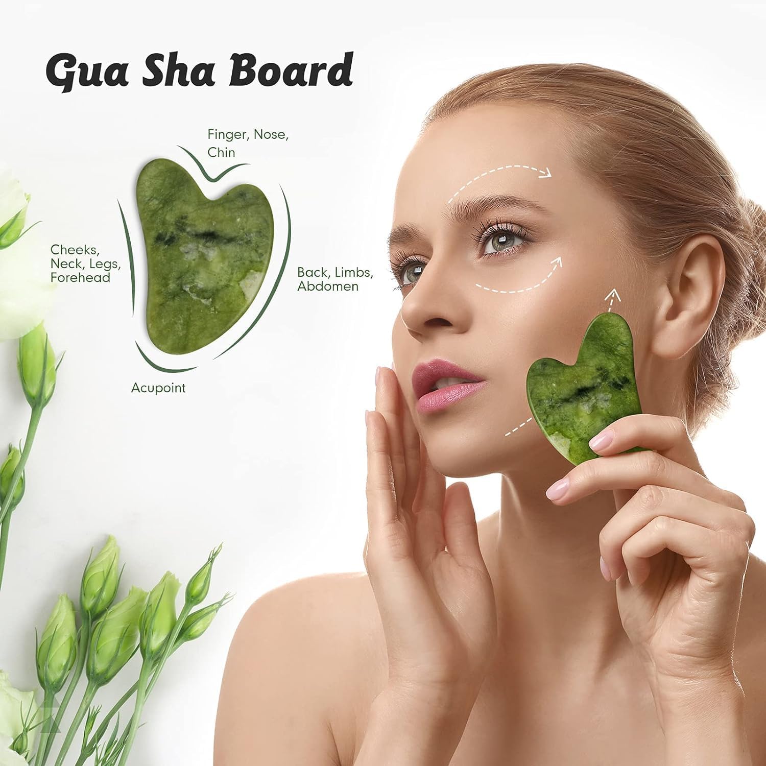 KEMETHY Jade Roller & Gua Sha Set Face Roller Anti-Aging Facial Roller Natural Green Jade Beauty Massager Tool Skin Care Tool for Face Neck Eye to Reduce Wrinkles Airtight (Pack of 1) 4