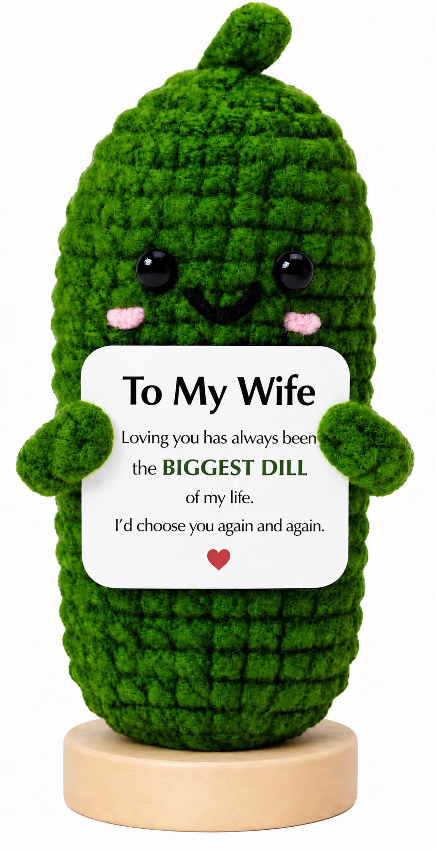 Emotional Support Pickle Crochet with Stand. Handmade Positive Pickle Gift for Women, Friends, Family, Co Workers. Birthday Gifts. Best Friends (to My Wife)