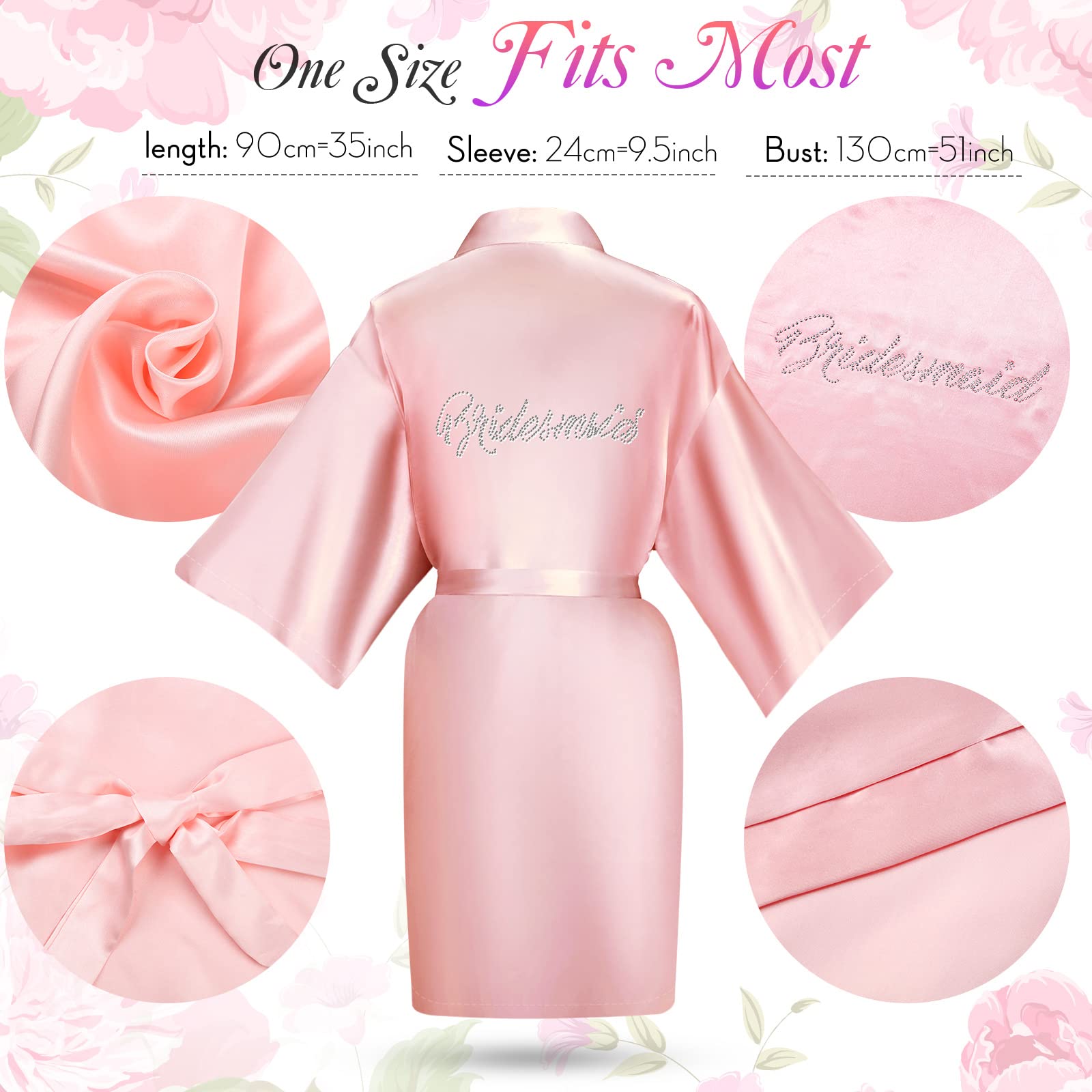 Lot de 7 peignoirs en satin pour demoiselle d'honneur - Pour fête de mariage, blanc/rose, taille unique