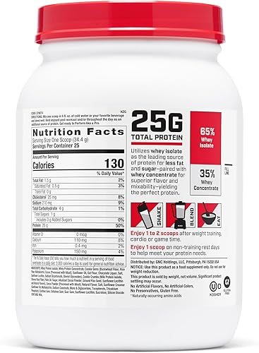 Vista 41 de GNC Pro Performance 100% proteína de suero en polvo 2.0, absorción rápida para fuerza muscular y recuperación, sin sabor, 25 porciones