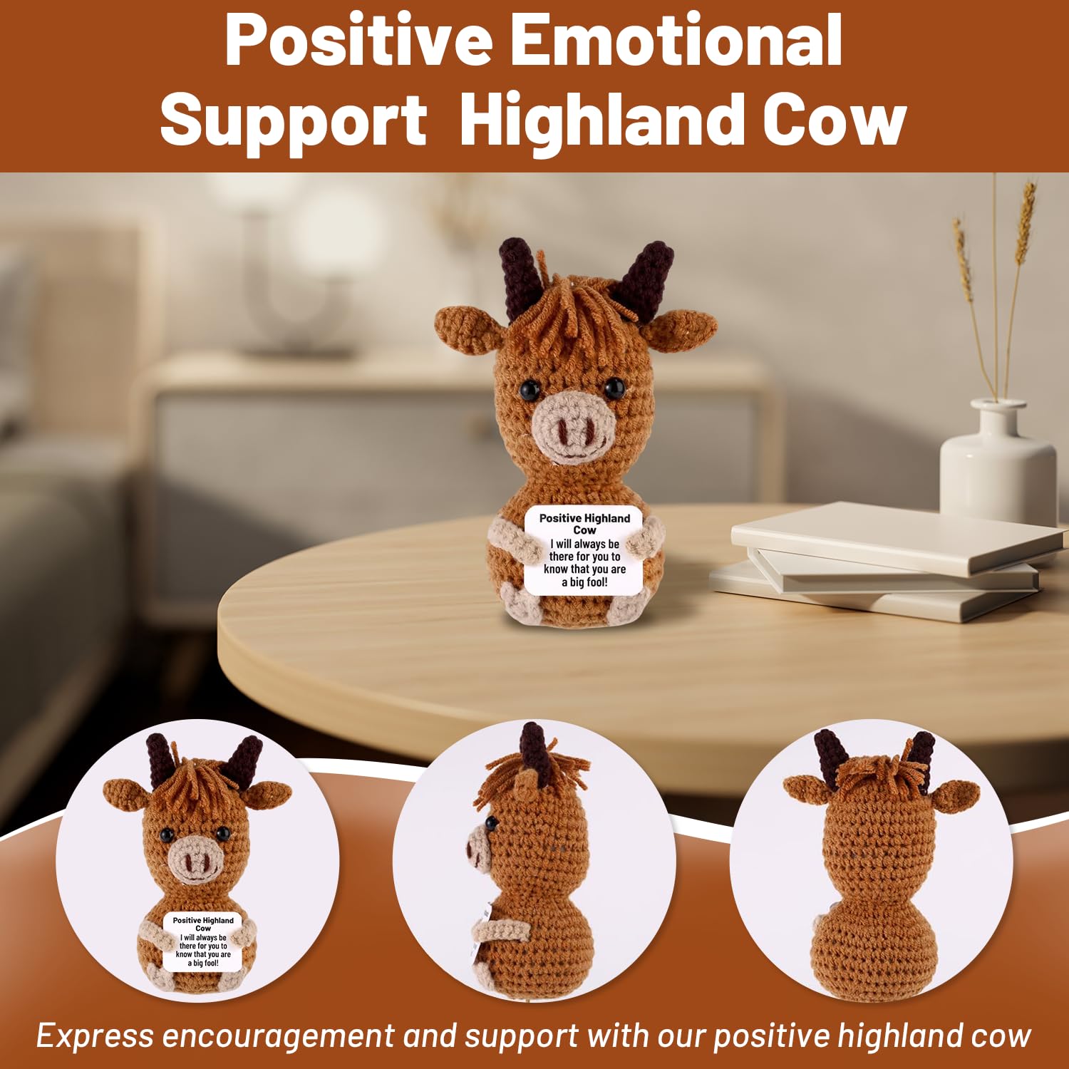 Laicaii Positive Highland Cow Gifts, Handmade Crochet Highland Cow, Positive Crochet Animals - Image 3