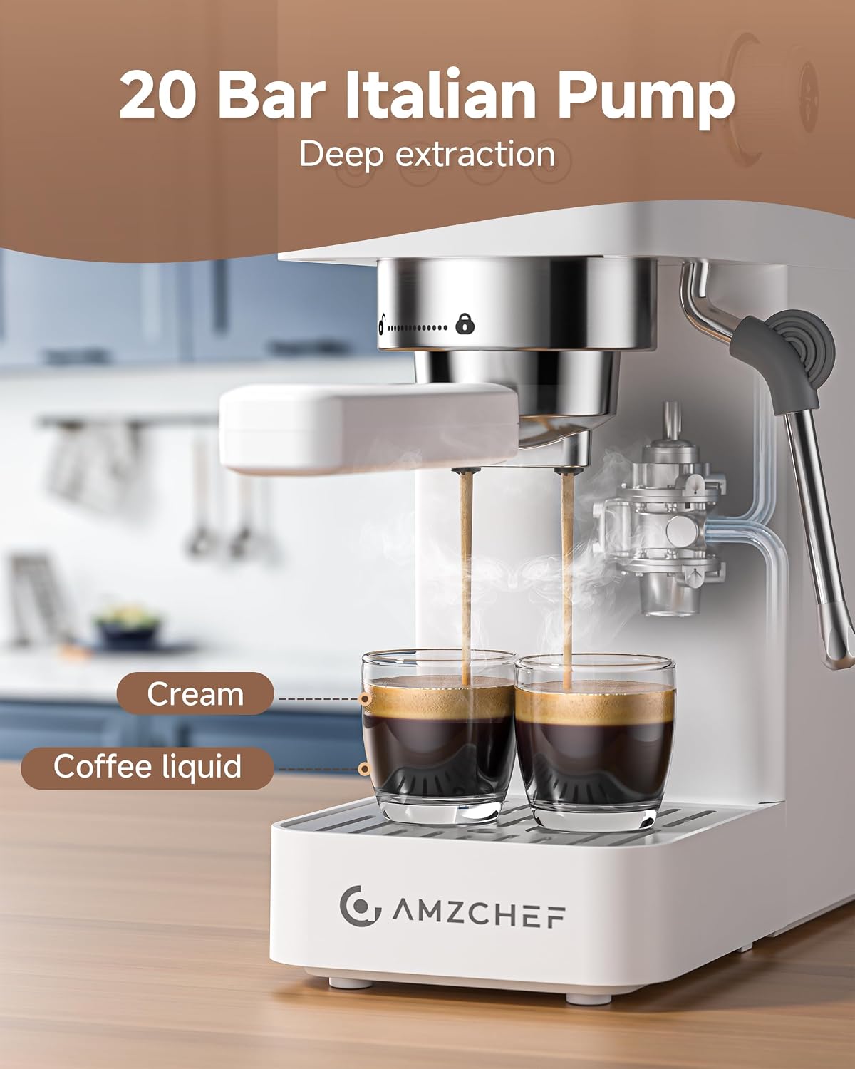 AMZCHEF espresso machine review espresso maker on kitchen counter