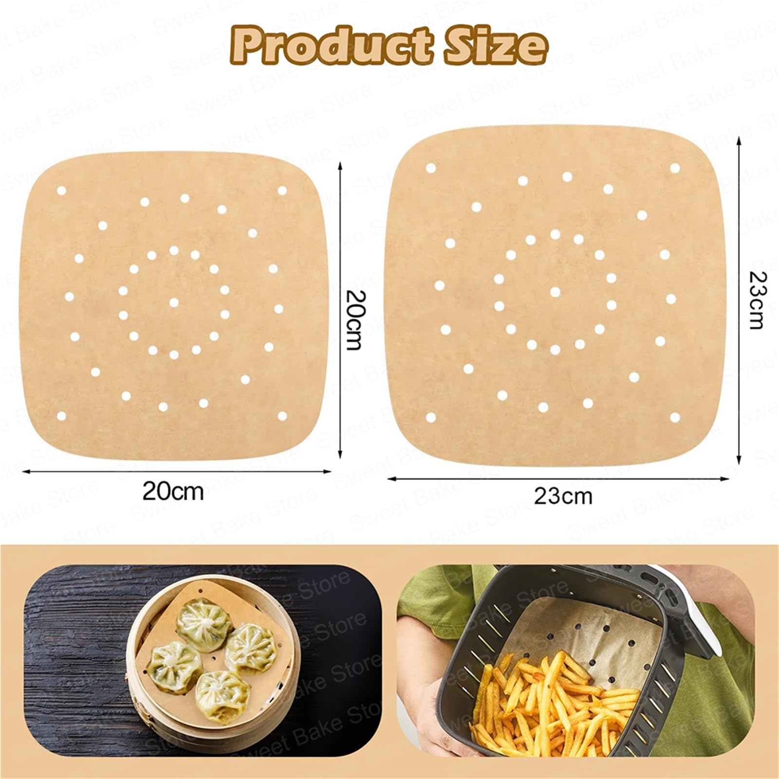 papier de charcuterie Tapis de cuisson carré perforé for friteuse à air, papier sulfurisé antiadhésif sans huile for friteuses, micro-ondes et cuiseurs vapeur(23CM 200PCS)