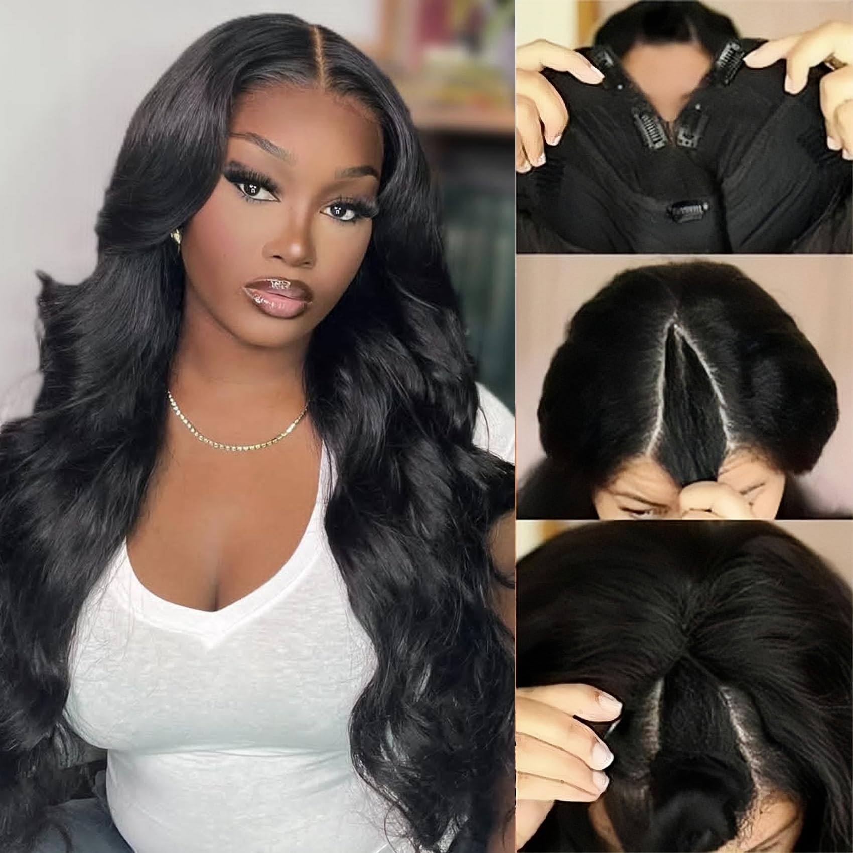 beautkol V Part Wig Human Hair Body Wave Upgrade U Part Human Hair Wig With Clips Brazilian Virgin 100% Human Hair VPart Wigs Human Hair For Black