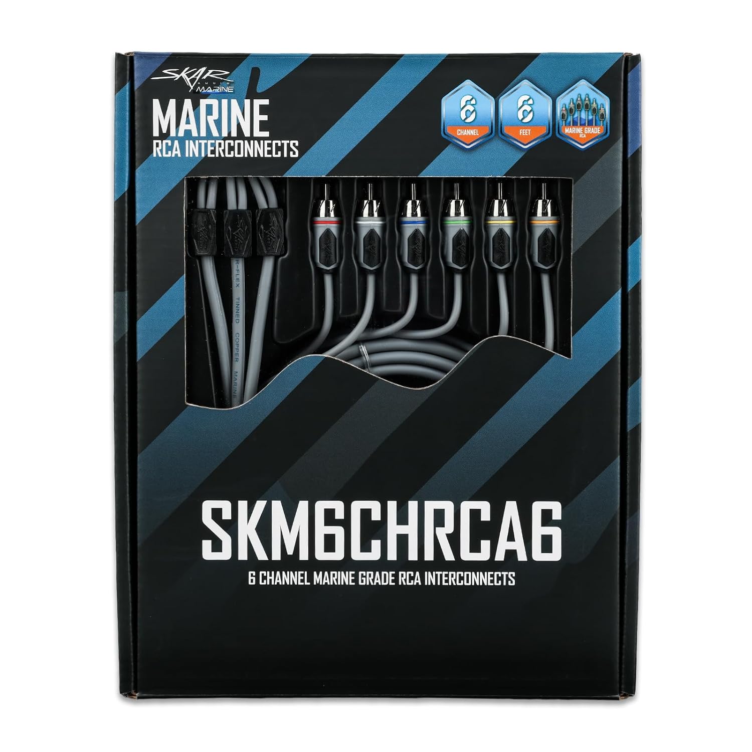 Skar Audio SKM6CHRCA6 6-Foot 6-Channel Marine Grade RCA Interconnects