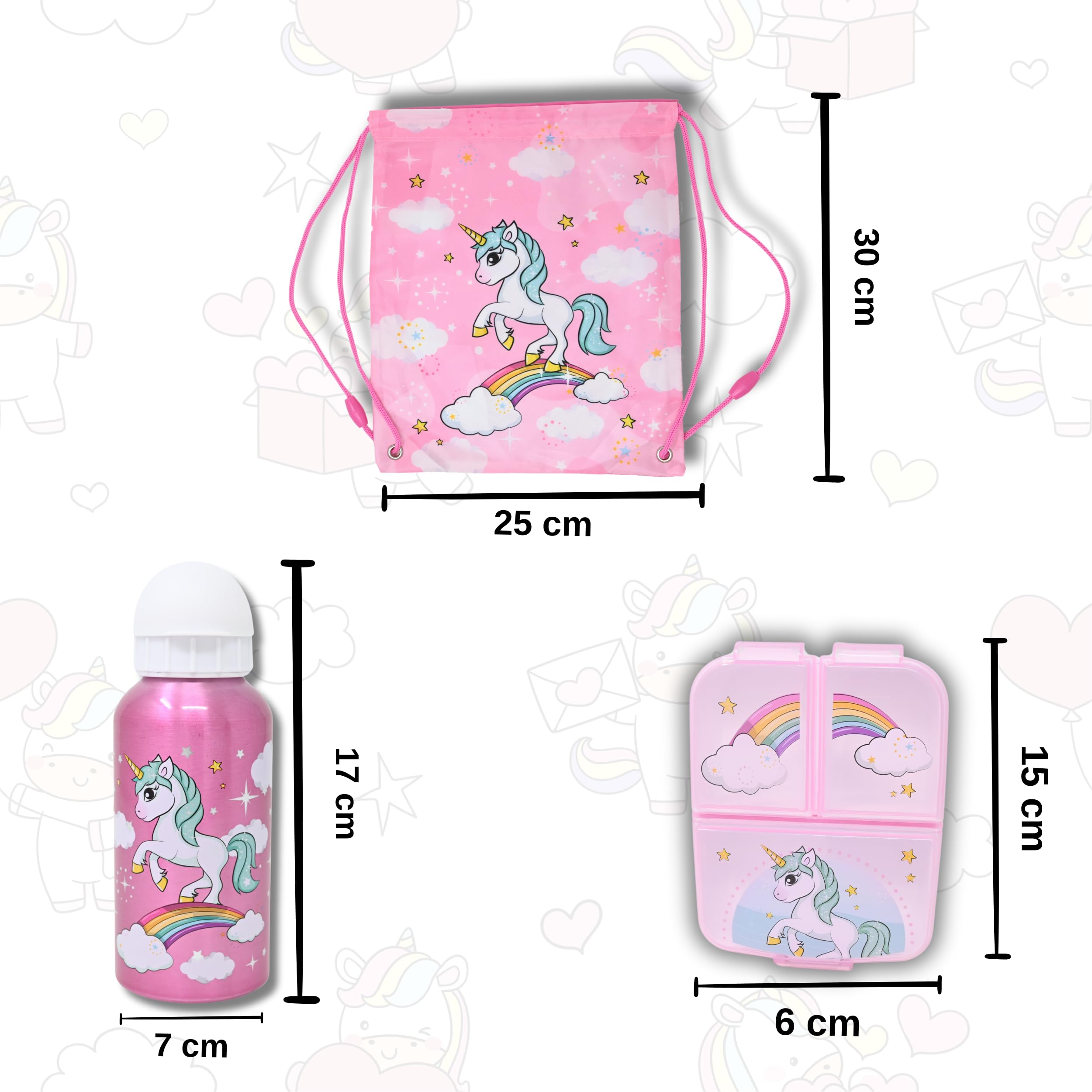 Ensemble sac à dos licorne pour fille - Boîte à déjeuner, gourde et sac de gym - Ensemble 3 pièces
