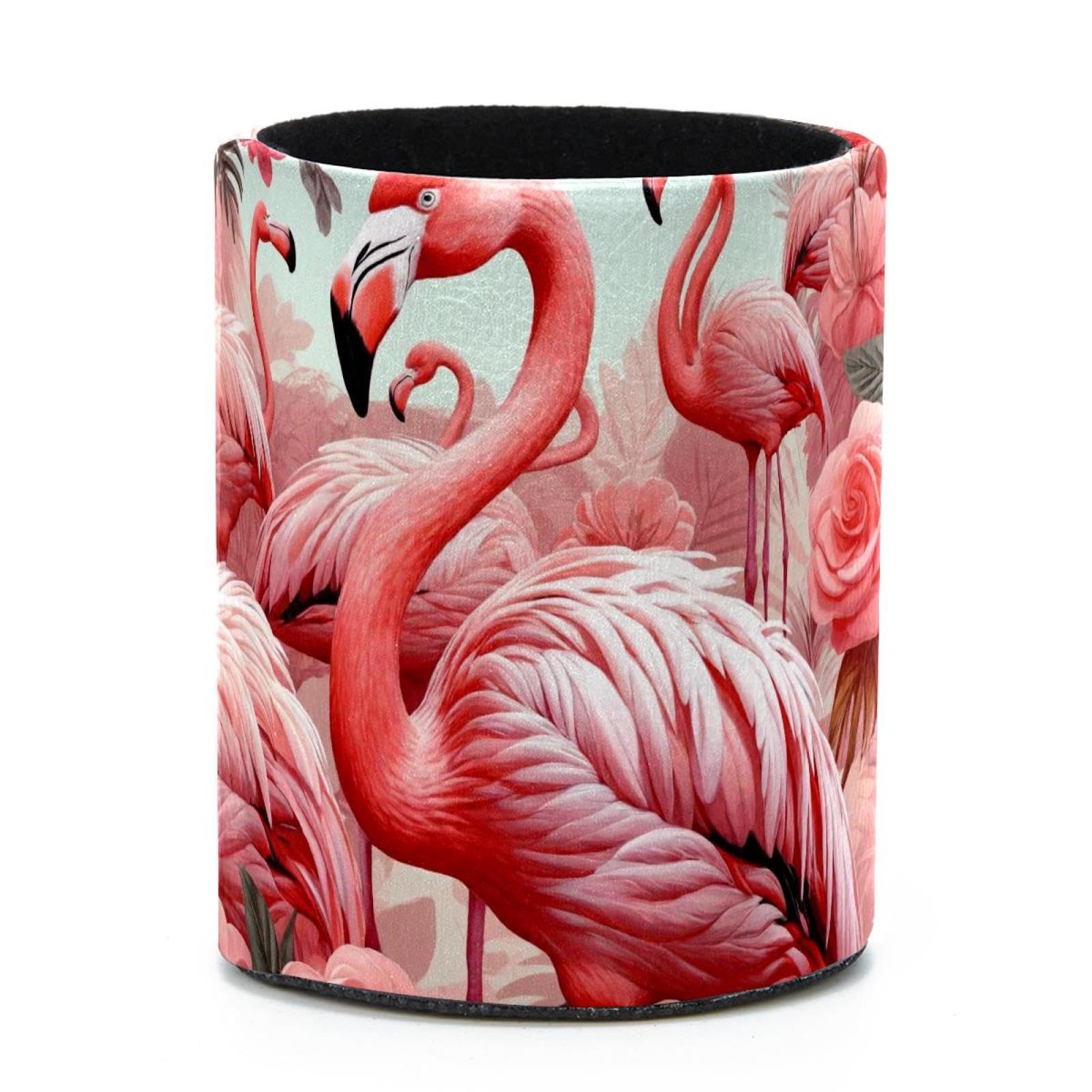 VAPOKF Round Pencil Holders for Desk, Flamingo Pen Holders Pen Pot Makeup Brushes Storage Desktop Stationery Supplies Organiser for Home Office