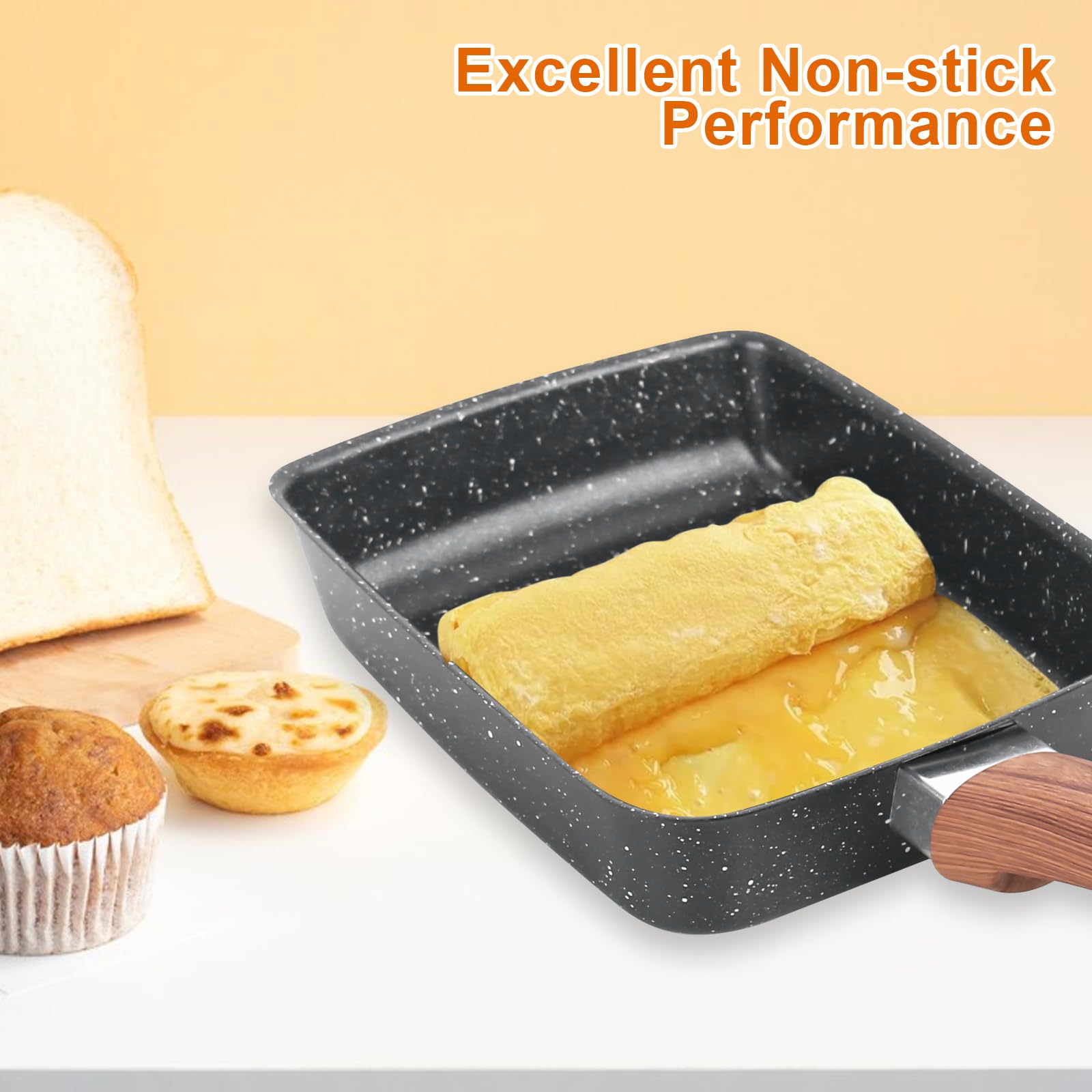 Tamagoyaki patelnia indukcyjna z silikonową szpatułką, japońska patelnia do jajek, Wielkanoc, zdejmowany uchwyt, zielona, patelnie do omletów