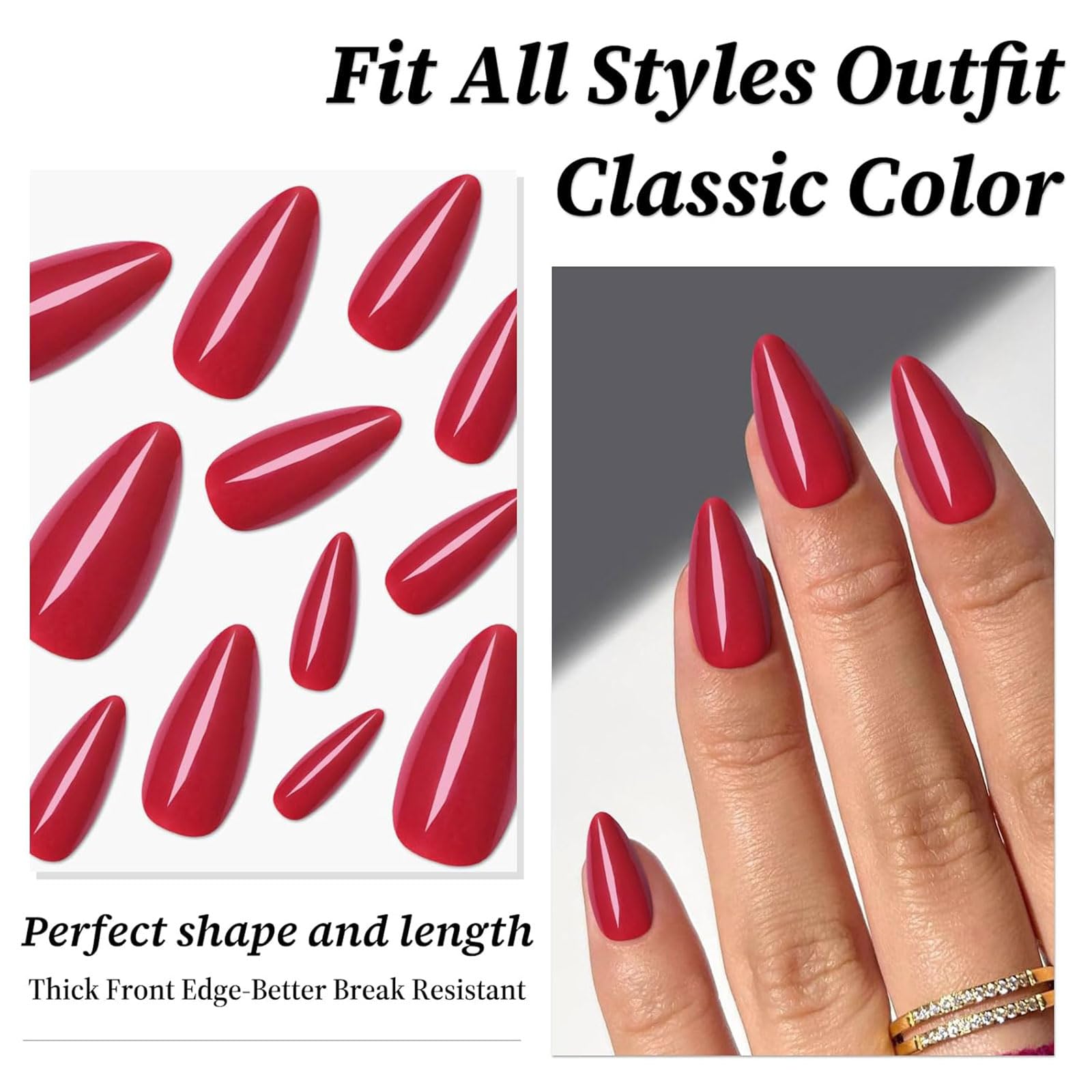 LunarCharm 240 Pieces Wine Red Oval Press on Nails Medium Length Fake Nails Press ons, False Acrylic Nails Oval Nail Tips - Image 4