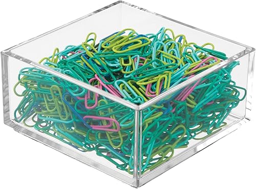 Miniatura 3 de mDesign Bandeja organizadora de escritorio cuadrada de plástico para oficina en casa, cajones, escritorio, soporte para bolígrafos, clips de papel,