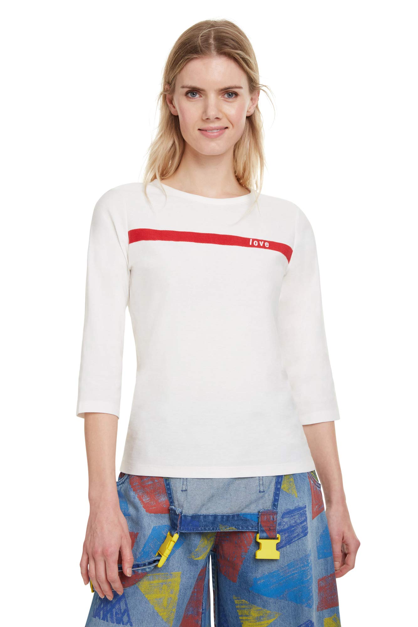 Desigual Women's White Matilde 3/4 Sleeve Tshirt Xxl