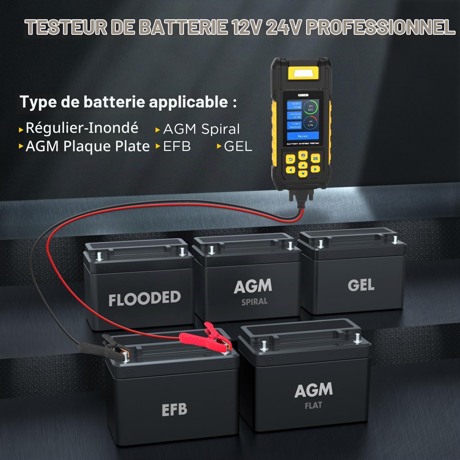 BT-760 12V / 24V Testeur de Charge de Batterie Automatique, 30-1700 en Analyseur de Diagnostic Voiture du Système de Démarrage et de Charge avec Imprimante Thermique Intégrée