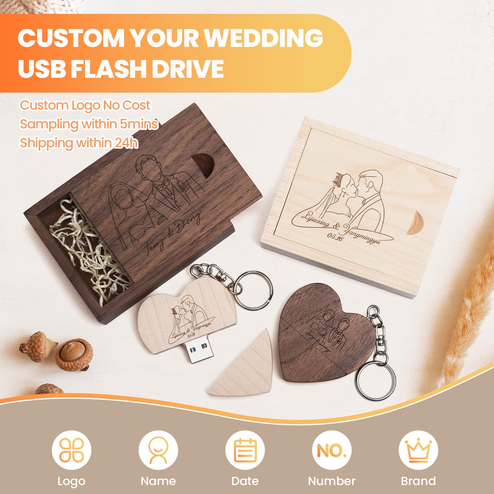 Wedding Usb Heart Shaped USB Flash Drives, Custom Imprinted With Your Logo Wedding  Usb Flash Drive With Box, image size:1600x1600