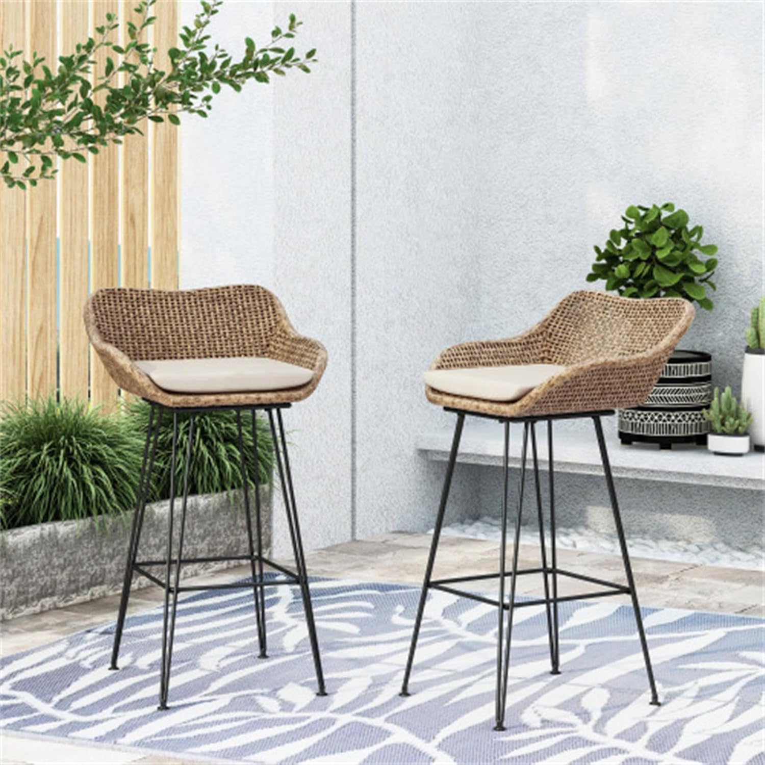 Modern 2 Piece Backrest Patio Chair with Cushion Dark Brown Chair Lounge Chair Balcony Lounge Chair Modern Guest Chair Hotel Restaurant Backrest Chair