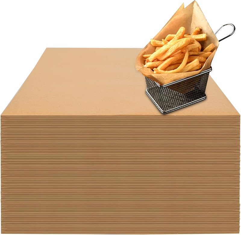 100 Count Pre-Cut Deli Wax Paper Sheets, 12x12" Natural Kraft Parchment Paper Sheets for Food Basket Liners, Greaseproof Deli Squares Sanwich Wrappering Paper for BBQ, Picnic, Festival, Fair Neyimqr