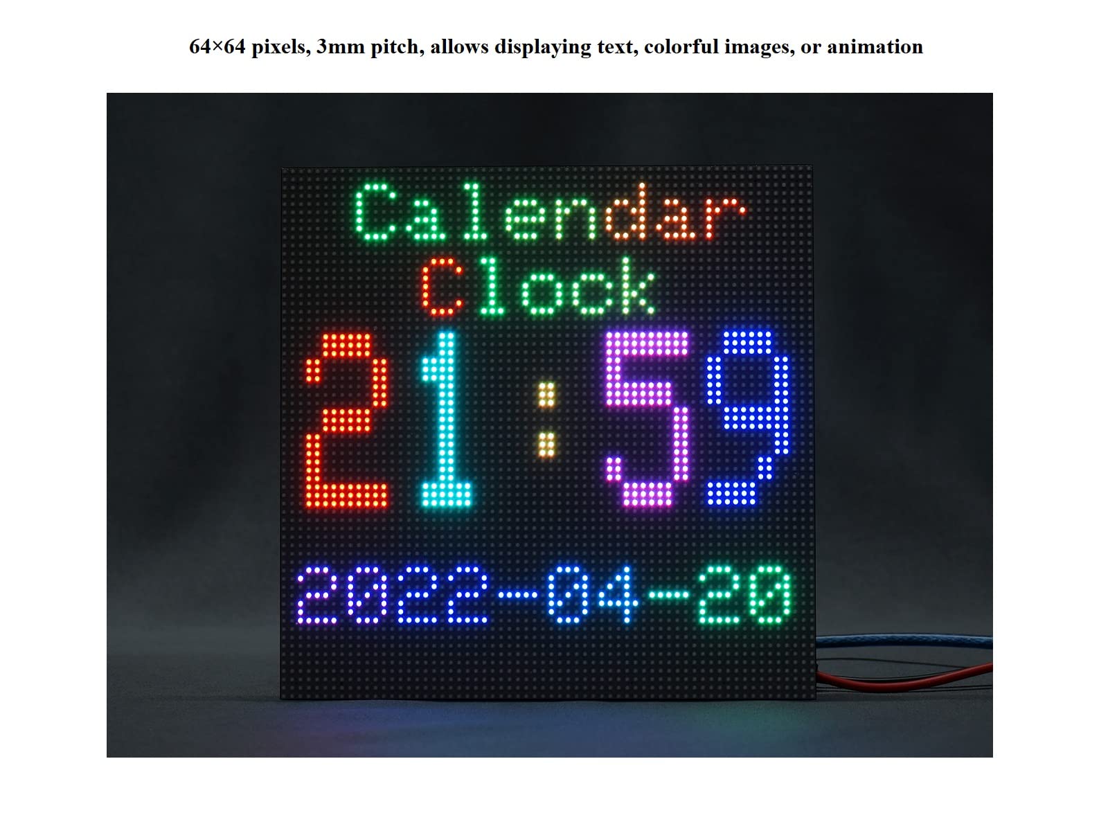 Waveshare RGB Full-Color LED Matrix Panel Display 64×64 Pixels 3mm Pitch LED Screen for Raspberry Pi, Arduino,4096 Individual RGB LEDs