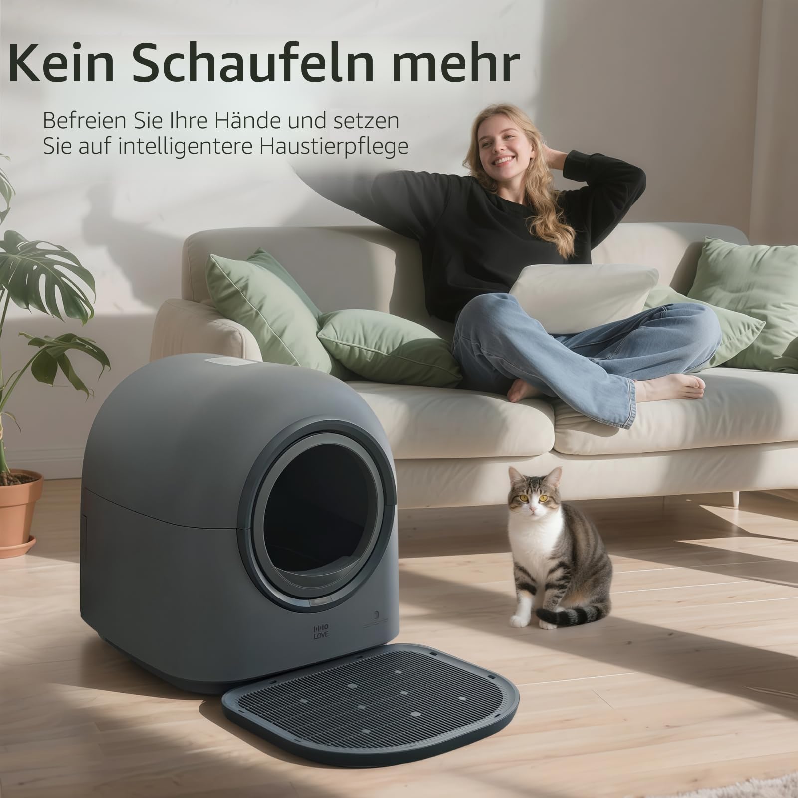 ABRCT Katzenklo Selbstreinigend Katzentoilette L1-PRO, Automatisches Katzenklo Elektrisches, APP-Steuerung, Selbstreinigendes Katzenklo für 2 Katzen Mehrere Katzen, Dunkelgrau