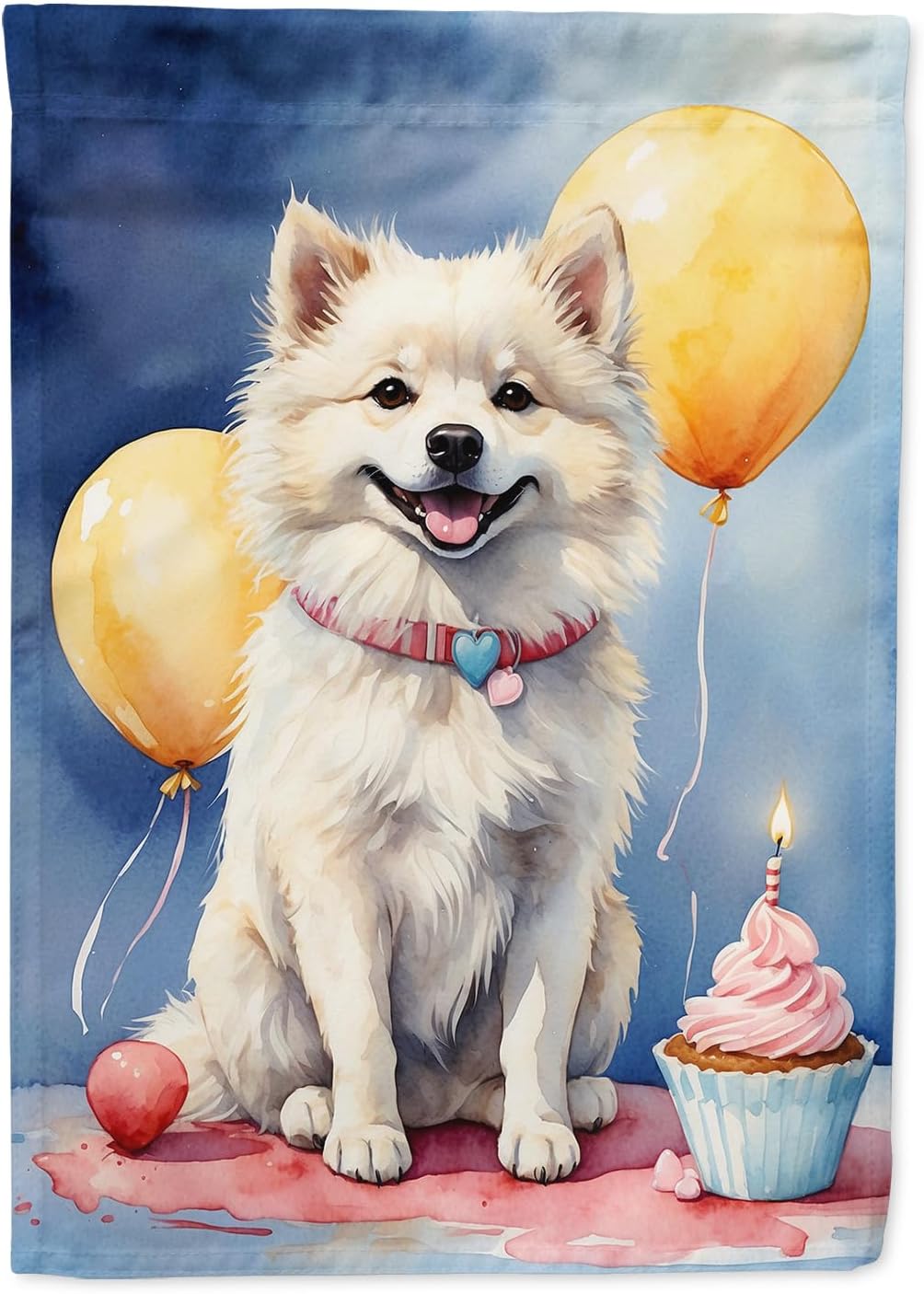 Caroline's Treasures American Eskimo Happy Birthday House Flag Large Porch Sleeve Pole Decorative Outside Yard Banner Artwork Wall Hanging, Polyester, House Size, Multicolor
