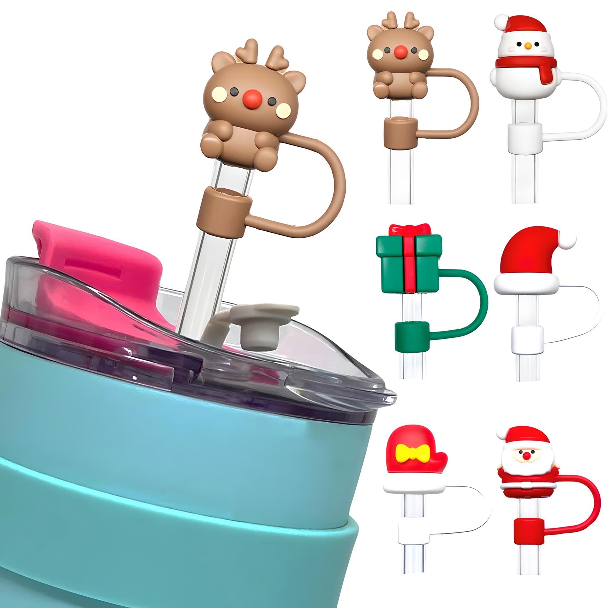 Paille Noel Paille Silicone, 8 Pièces Pailles Réutilisables Pailles De Qualité Stanley Tasse