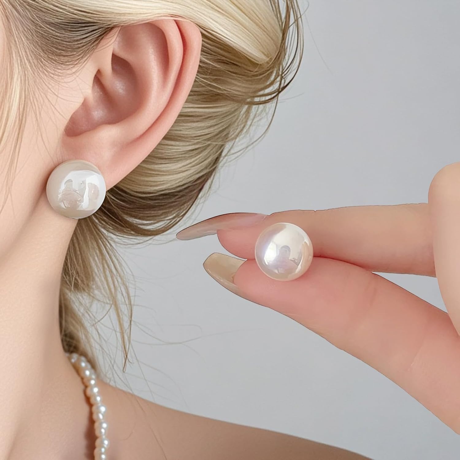 4 Pairs Pearl Stud Earrings 14K Plated Gold Sterling Silver Hypoallergenic Earring stud Large size pearl 8mm-14mm Set Earrings for women - Image 5