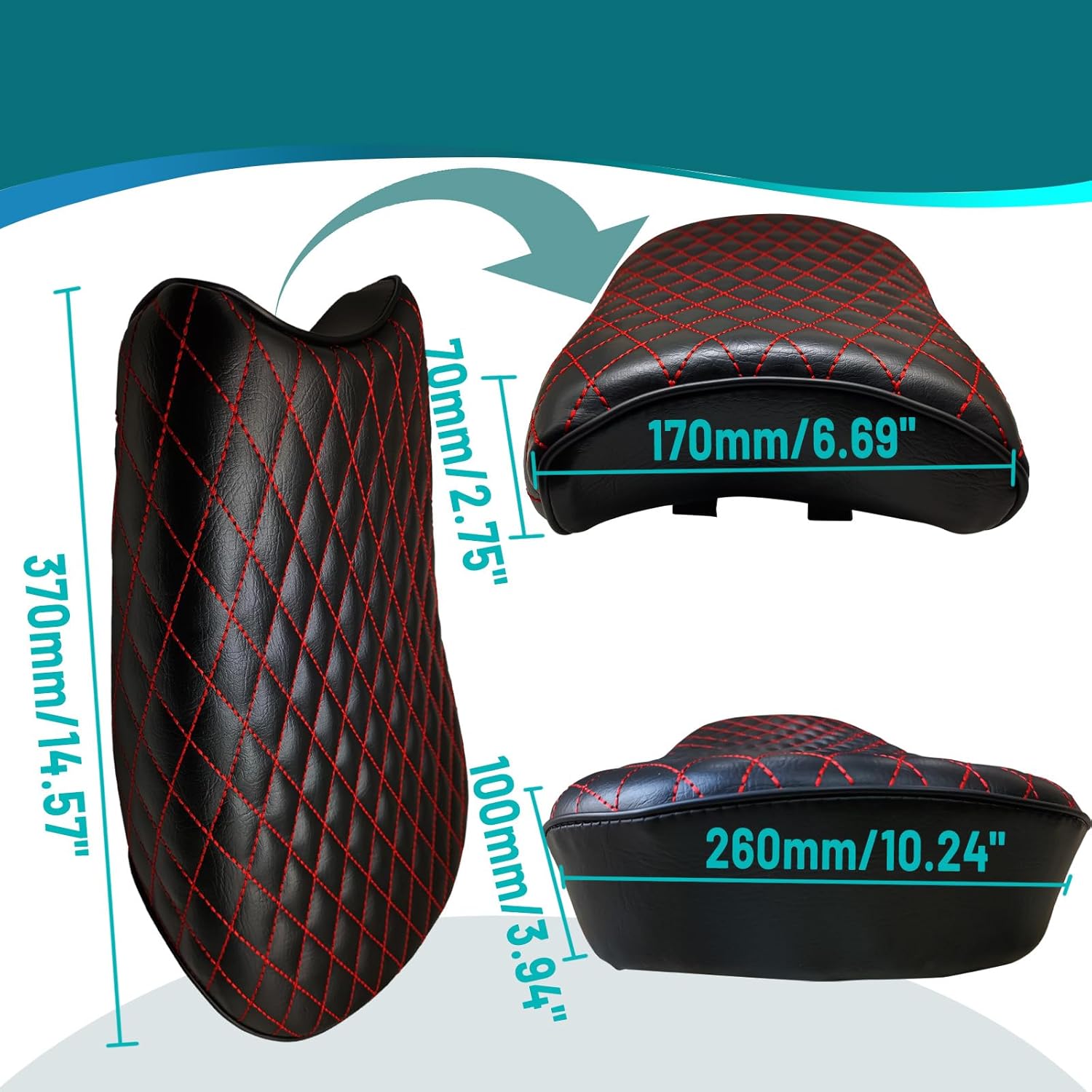 QYMOTO 15" Upgraded Coleman CT200U-EX Seat,Red Color Stitching CT200uex Mini Bike Seat 200cc Powersports Seats,Replacement CT200U ex Seat Cusion Pad Minibike Parts