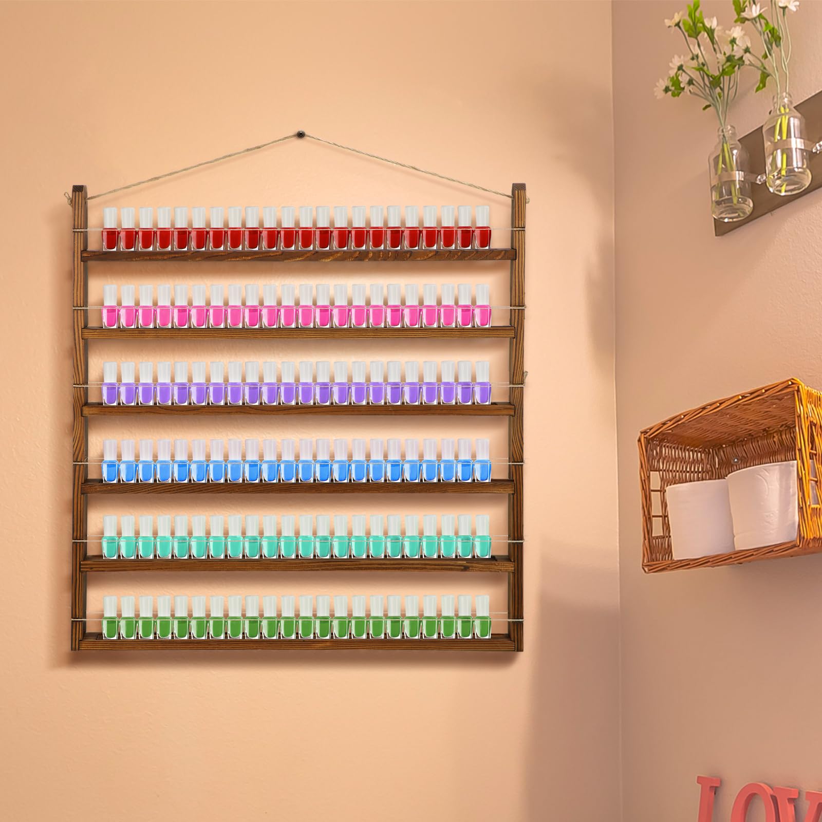 Amazon.co.jp: Kigley 木製ネイルポリッシュラック 壁取り付け、ネイル