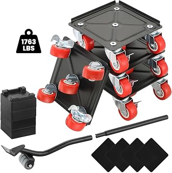 MAOPINER 5-Wheel Furniture Dolly, 1763 Lbs Capacity, Carbon Steel Panel
