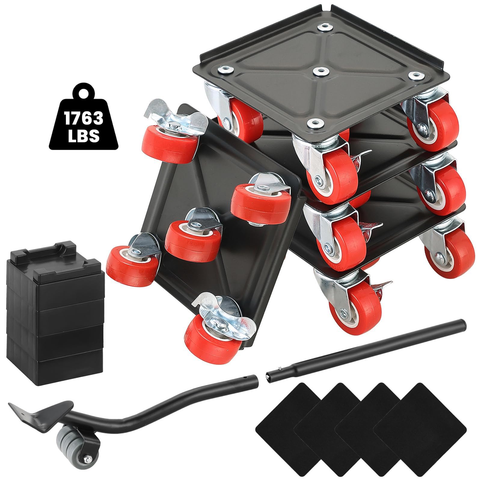 MAOPINER Carrello per mobili a 5 ruote, ruote girevoli e bloccabili a 360°, capacità di 799,7 kg, pannello in acciaio al carbonio con design antiscivolo per spostare grandi mobili ed elettrodomestici
