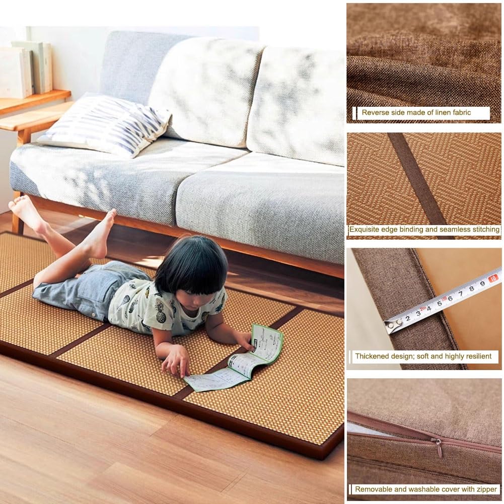 Artiz Esterilla De Tatami Japonés, Colchón De Suelo Tipo Futón De Ratán Natural, Alfombra, Colchón Tradicional Firme Y Plegable para Dormir, Meditación Y Yoga