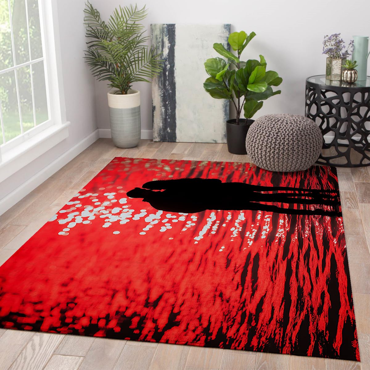 Tapis de chambre coucher de soleil et couple pour une ambiance romantique