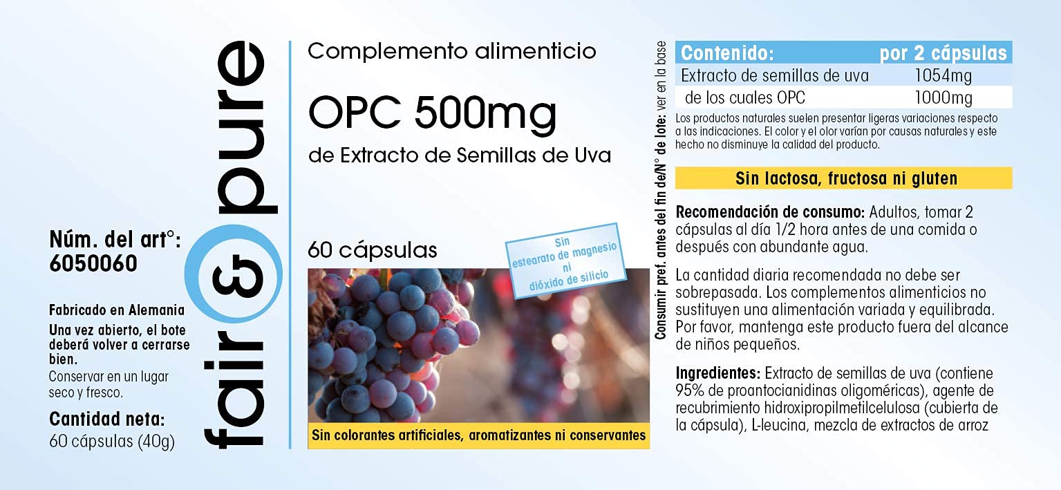 Fair & Pure® - OPC 500mg - Estratto di semi d'uva - Vegan - 60 Capsule (Confezione da 2)