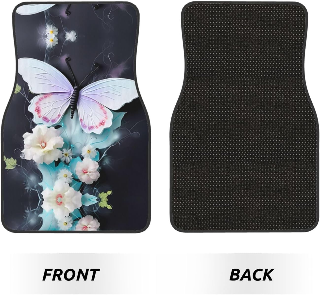 White Butterfly Patterned car mats 4-piece set | For cars/SUVs/trucks | Firm fit without displacement