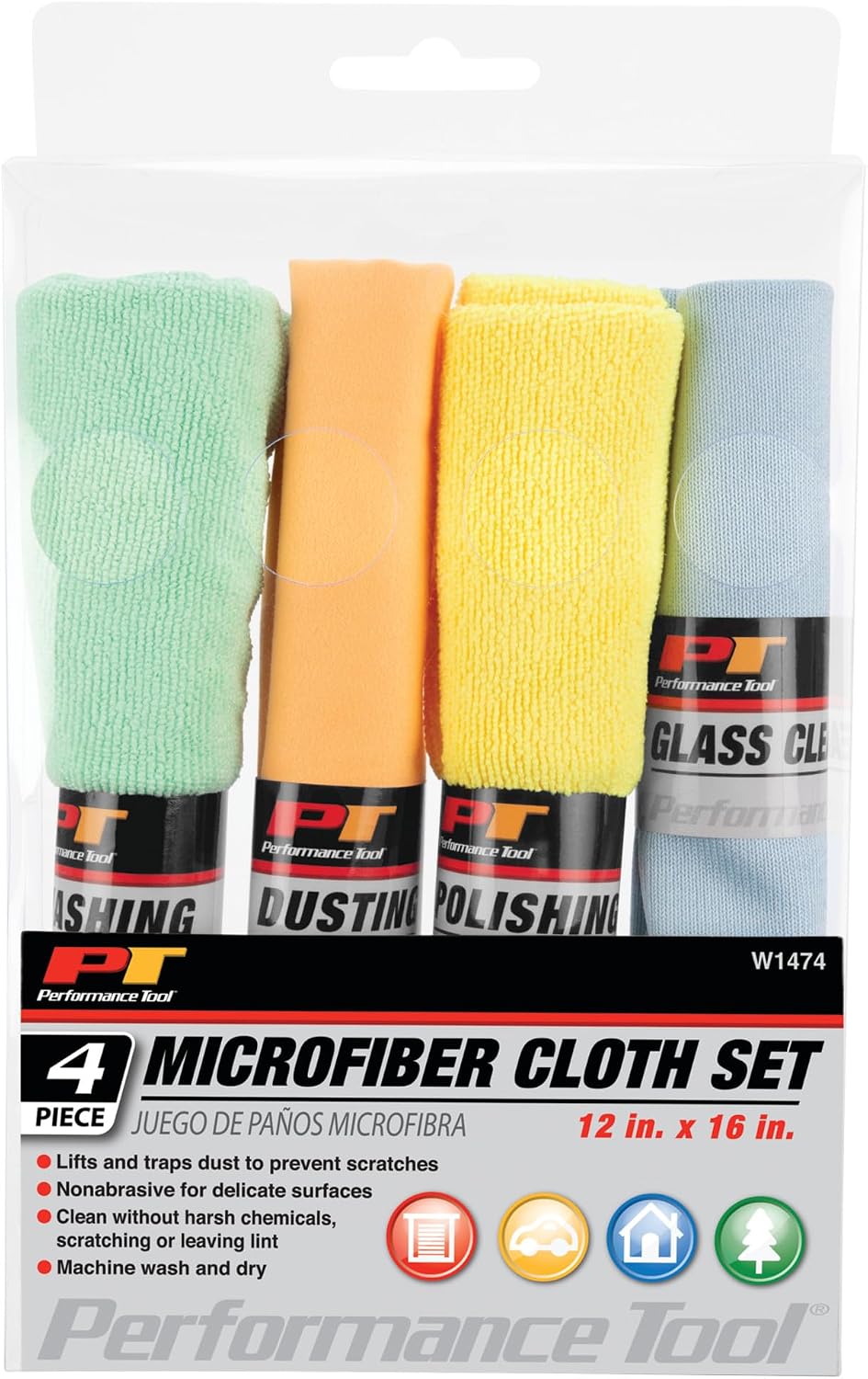 Performance Tool W1474 Microfiber Towels - Super Absorbent and Lint-Free Cleaning Cloths for Cars, Home, and More