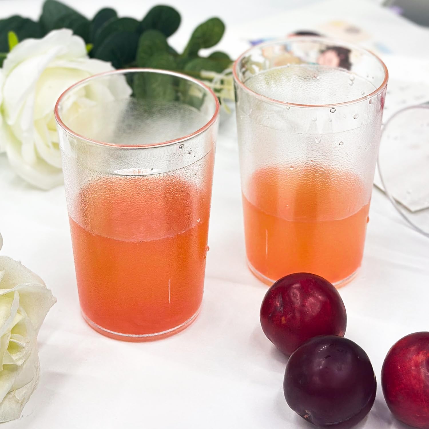 GEMLORD 48 Pack 8 oz Clear Plastic Cup Reusable Restaurant Drinking Glasses, Stackable Frosted Shatterproof Drink Tumblers Bulk for Party and Catering Supplies, Kitchen