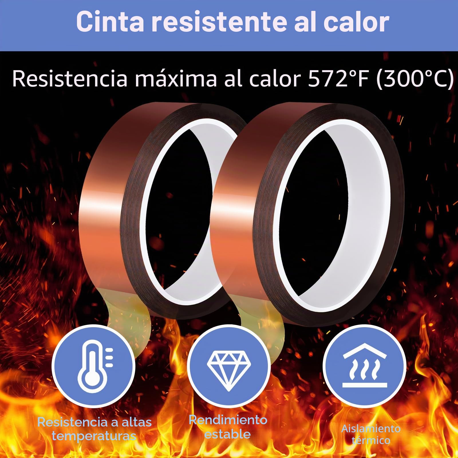 2 rollos de cinta adhesiva Kapton, 20 mm x 25 m, resistente al calor, cinta aislante de alta temperatura, cinta térmica para placas de circuito impreso electrónicas por sublimación