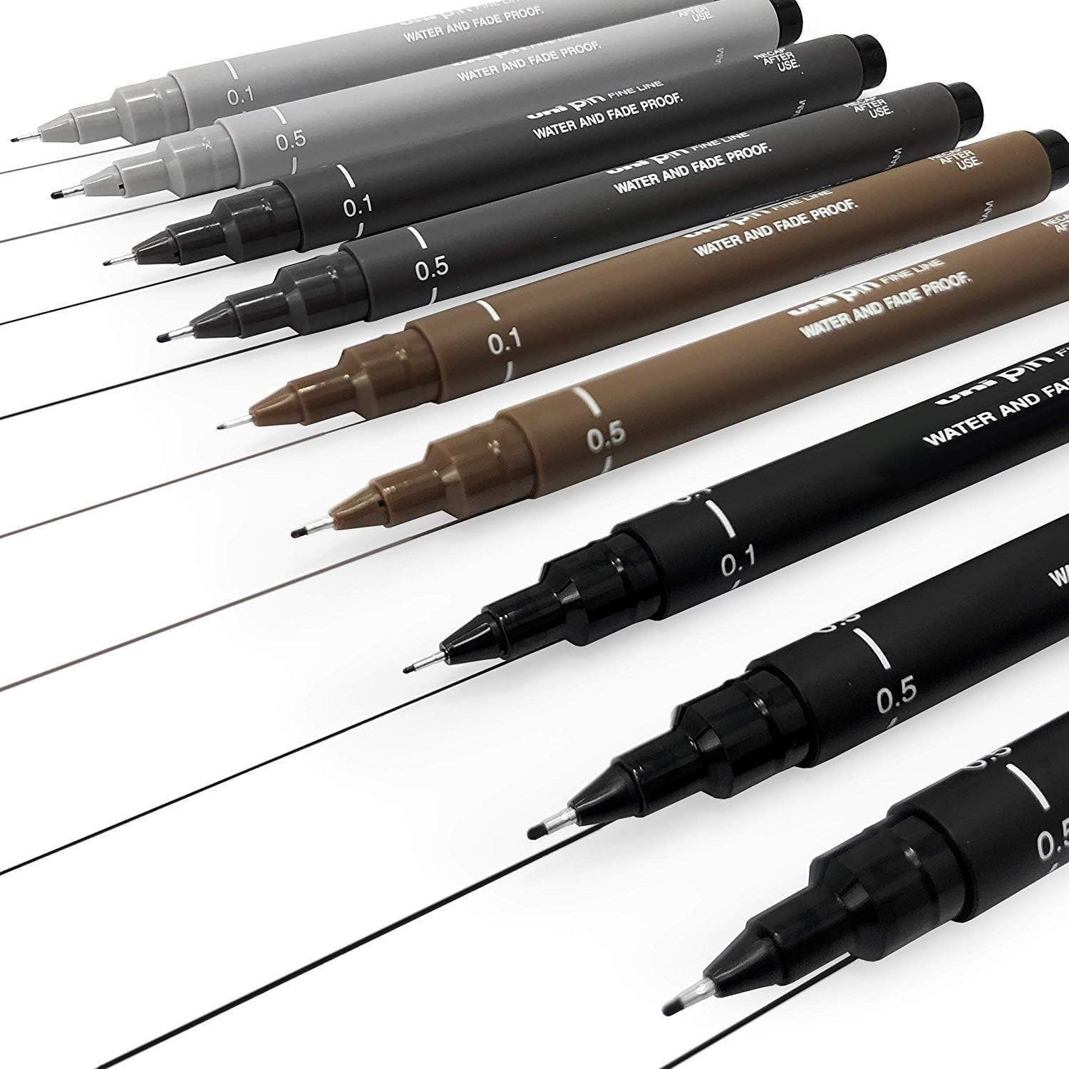 Uni Pin Fineliner Set 9 penne da disegno 0,1/0,5 mm nero grigio seppia